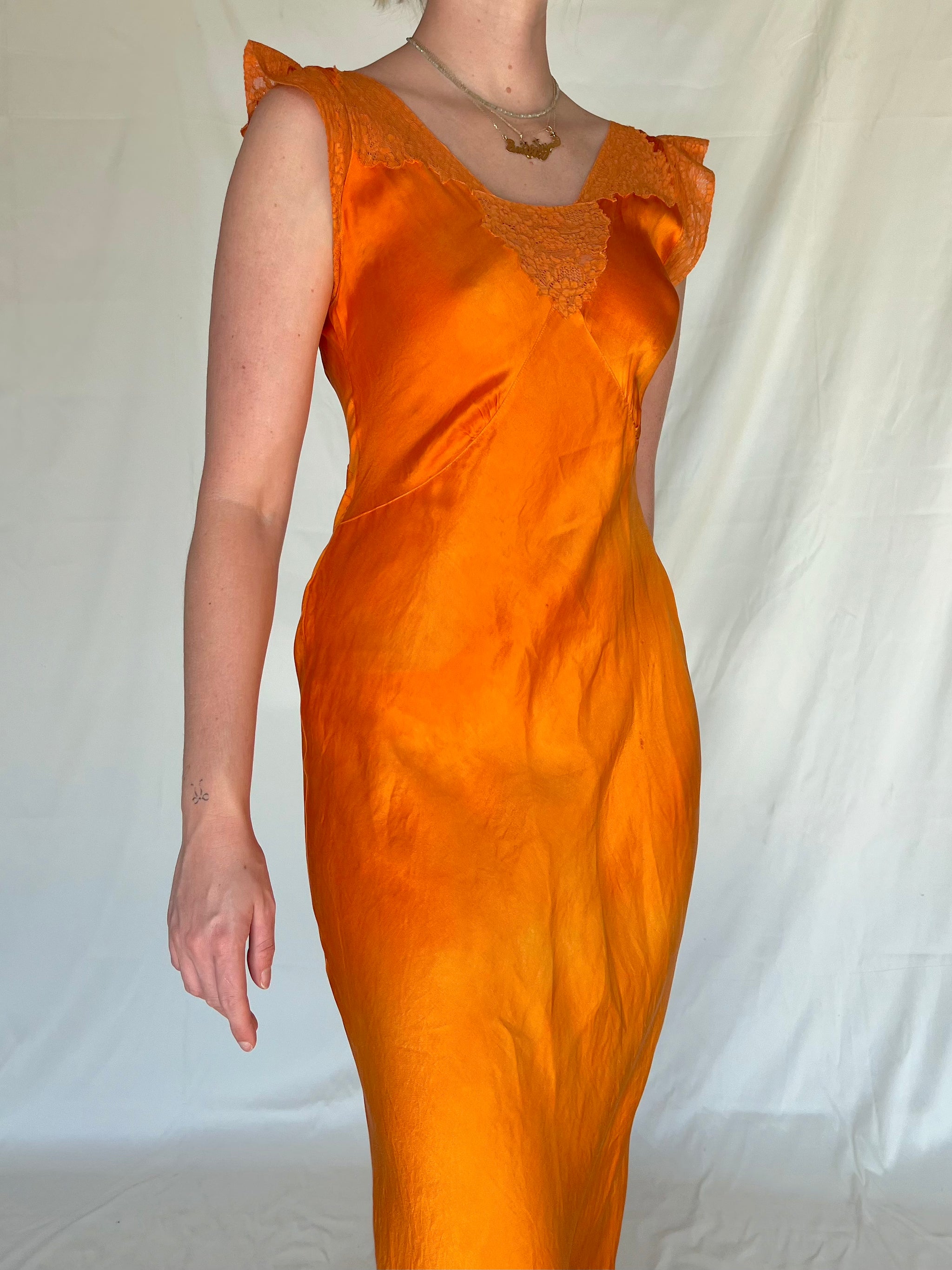 orange slip dress Hand Dyed Fall Orange Silk Slip – Eveliina Vintage