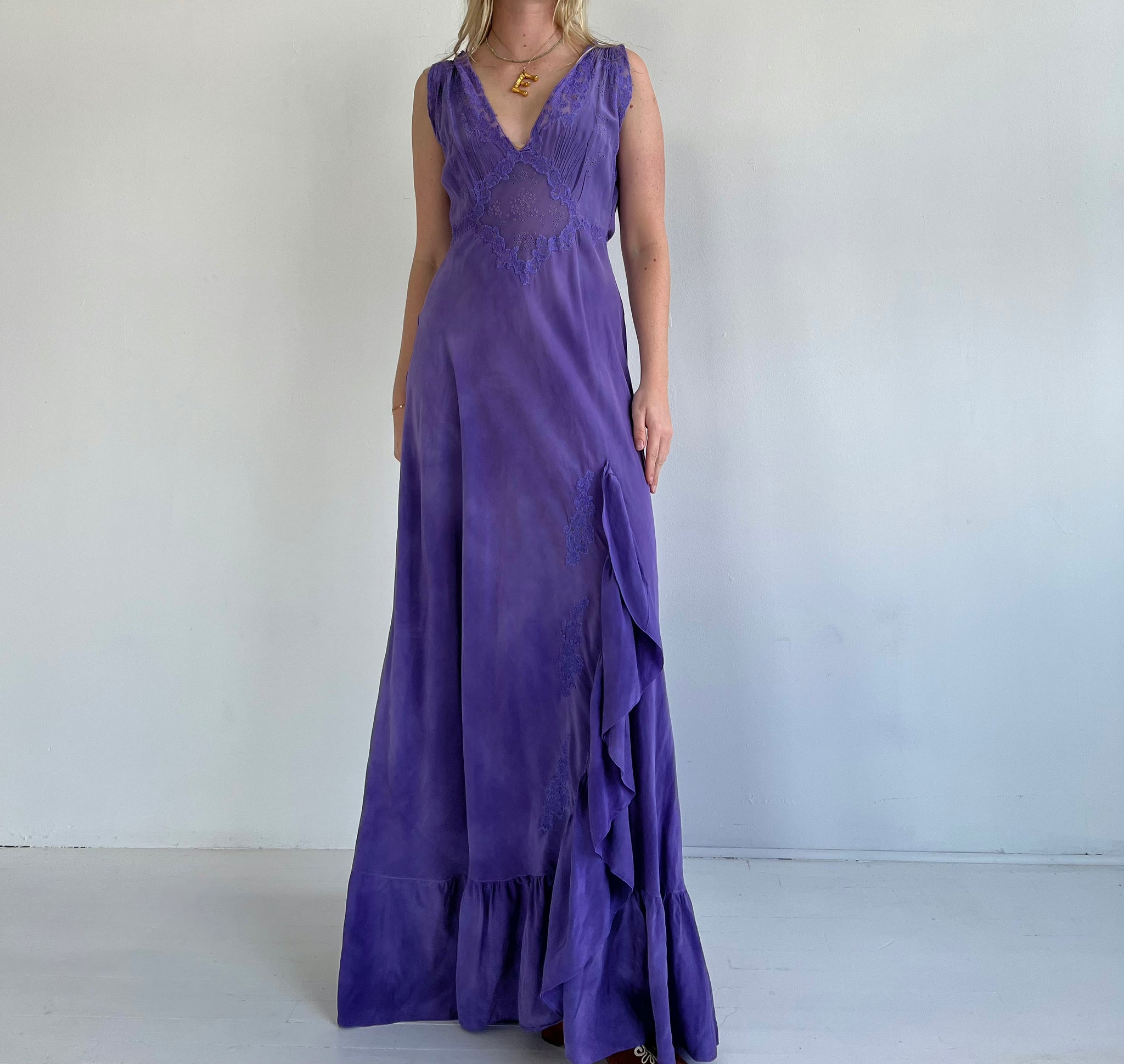 purple retro dress Hand Dyed Purple Silk Dress – Eveliina Vintage
