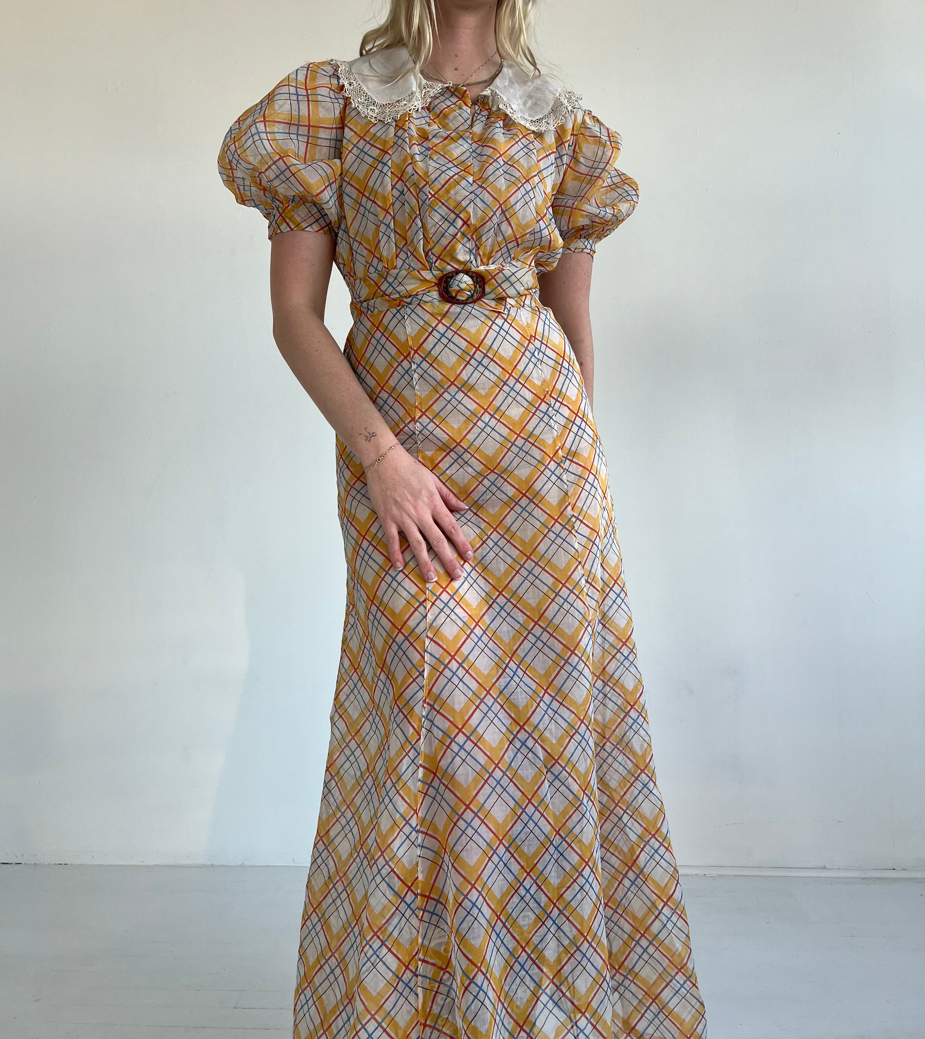 vintage organza dress 1441-ELBOW-ELBOW SLV VINTAGE WALLPAPER ORGANZA DRESS
