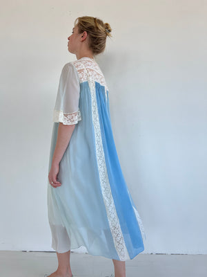 1930's Blue Ombré Silk Chiffon Robe