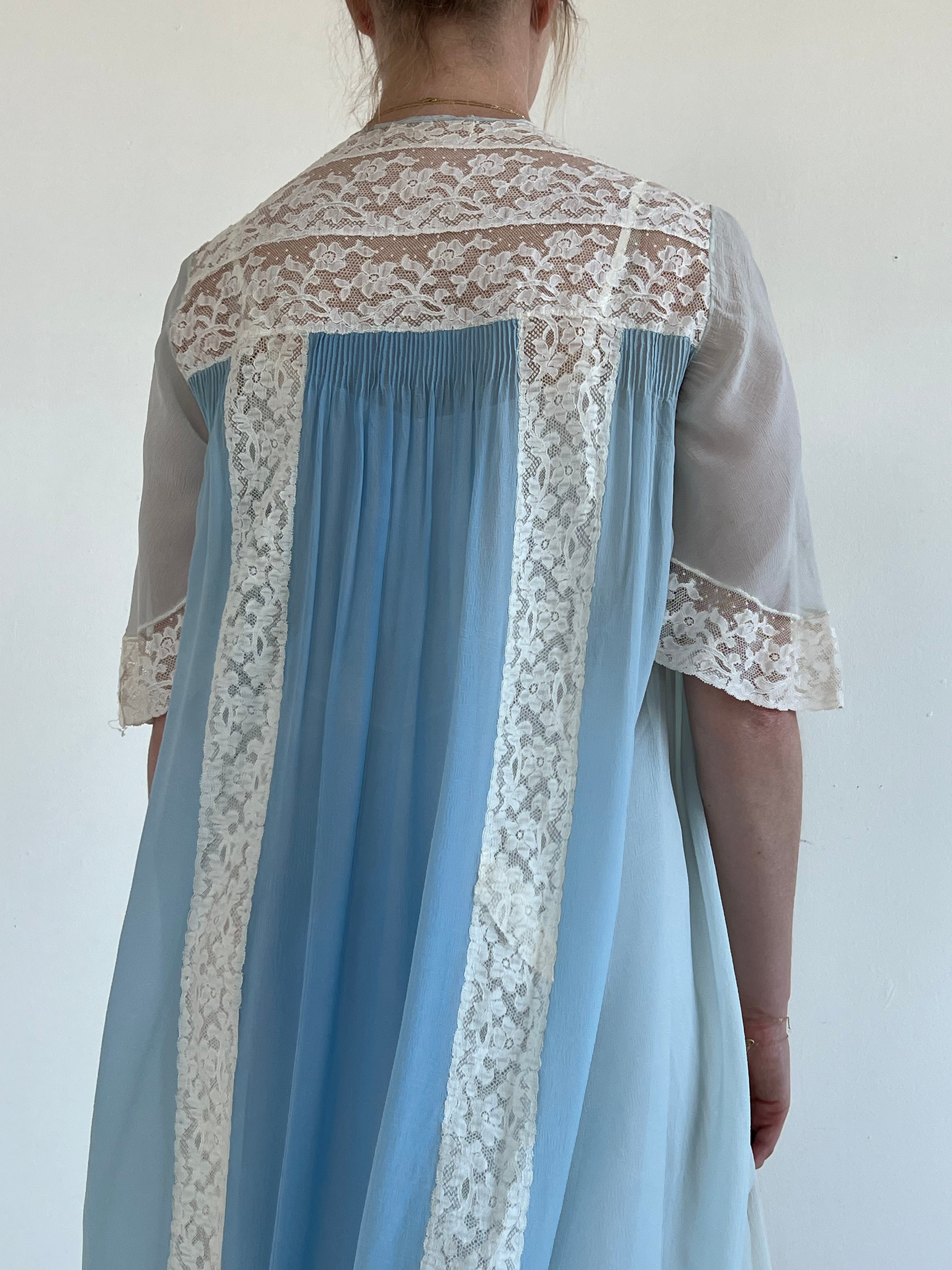 1930's Blue Ombré Silk Chiffon Robe