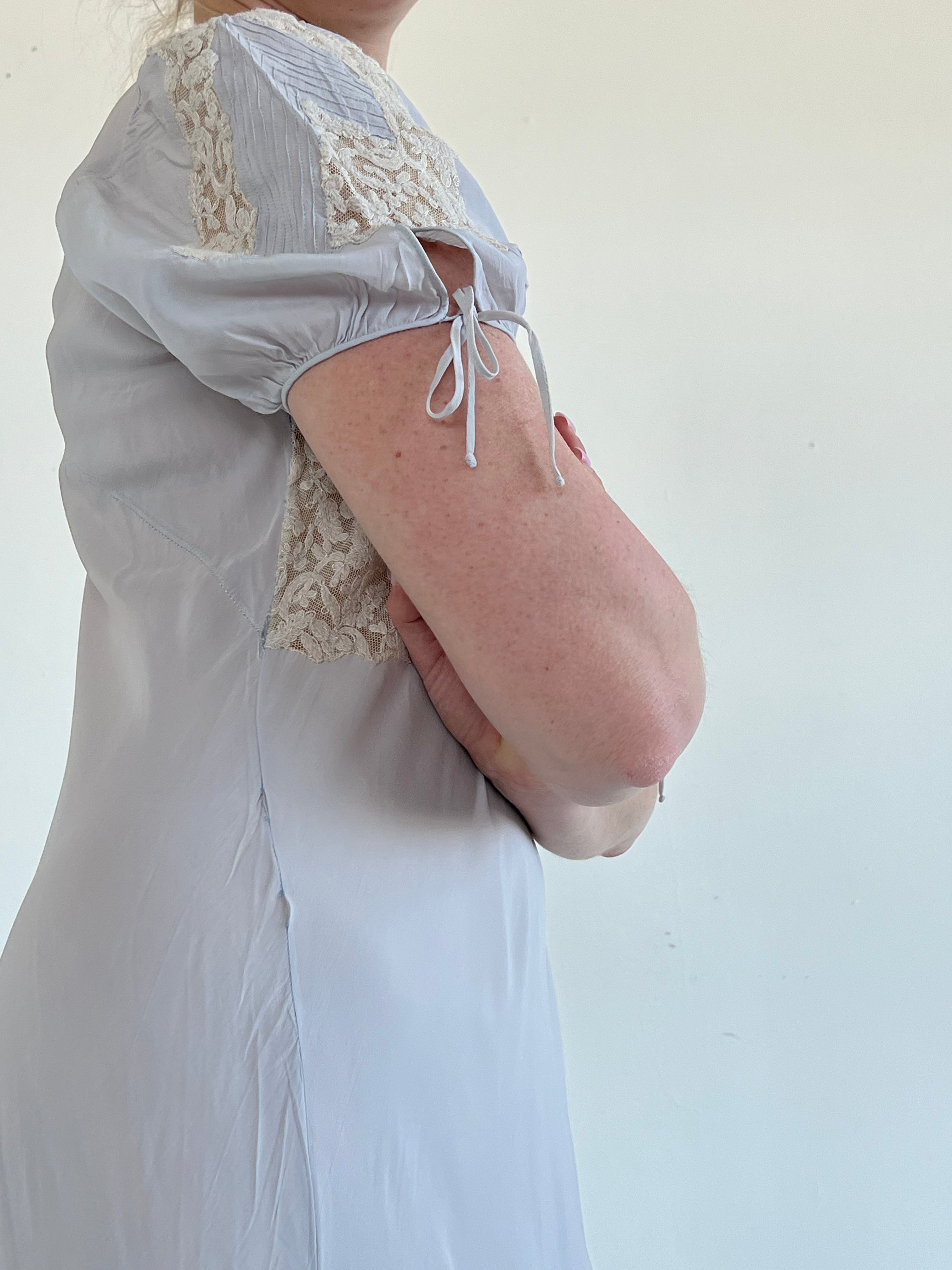 1930's Puff Sleeve Silk Slip Dress