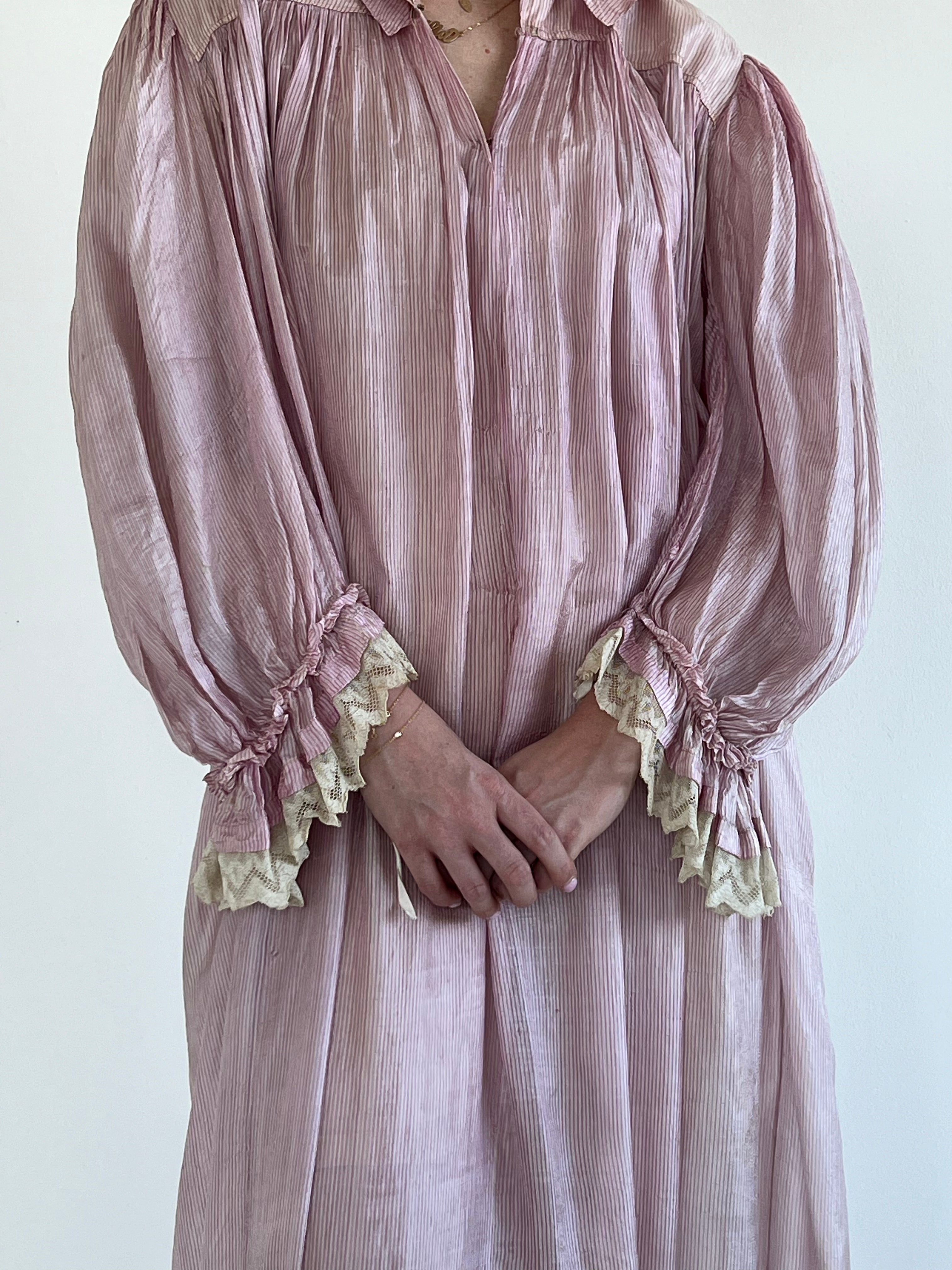 1910's Purple Pin Stripe Silk Dress with Lace Eveliina Vintage 1910's Purple Pin Stripe Silk Dress with Lace Eveliina Vintage