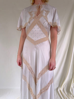 1930's Icy Silk Slip with Cream Lace and Cape