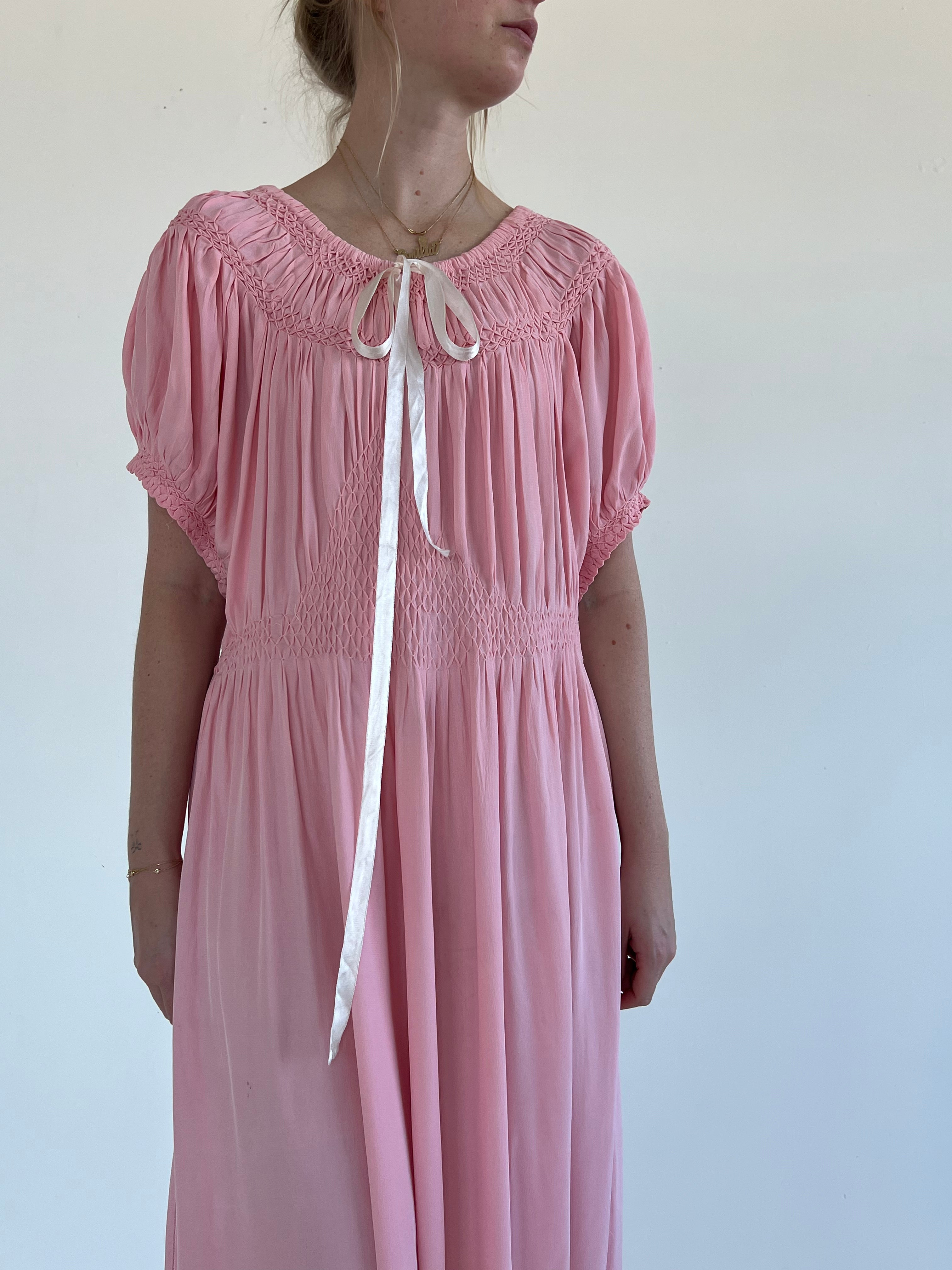 1940's Bubblegum Pink Silk Satin Dress