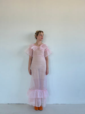 1930's Baby Pink Cotton Organza Dress