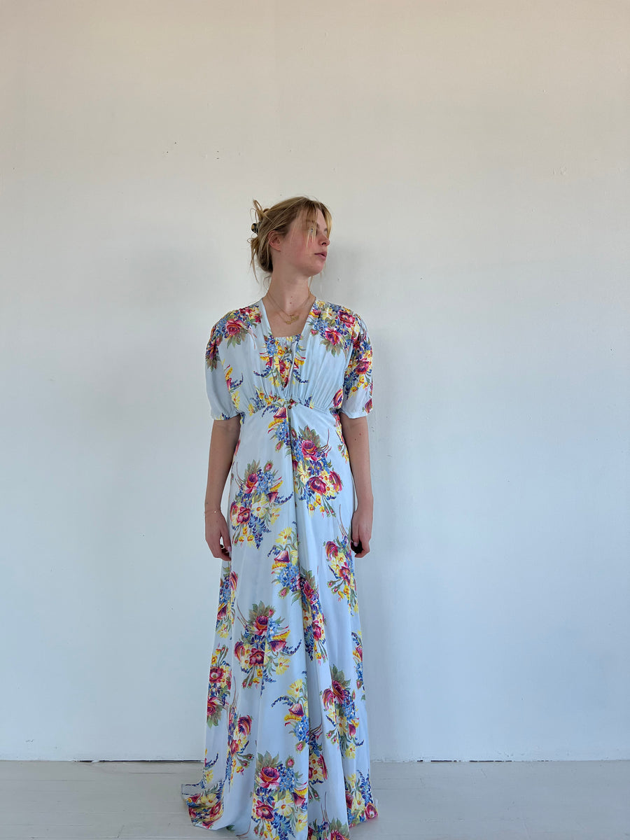1940's Blue Floral Print Robe – Eveliina Vintage