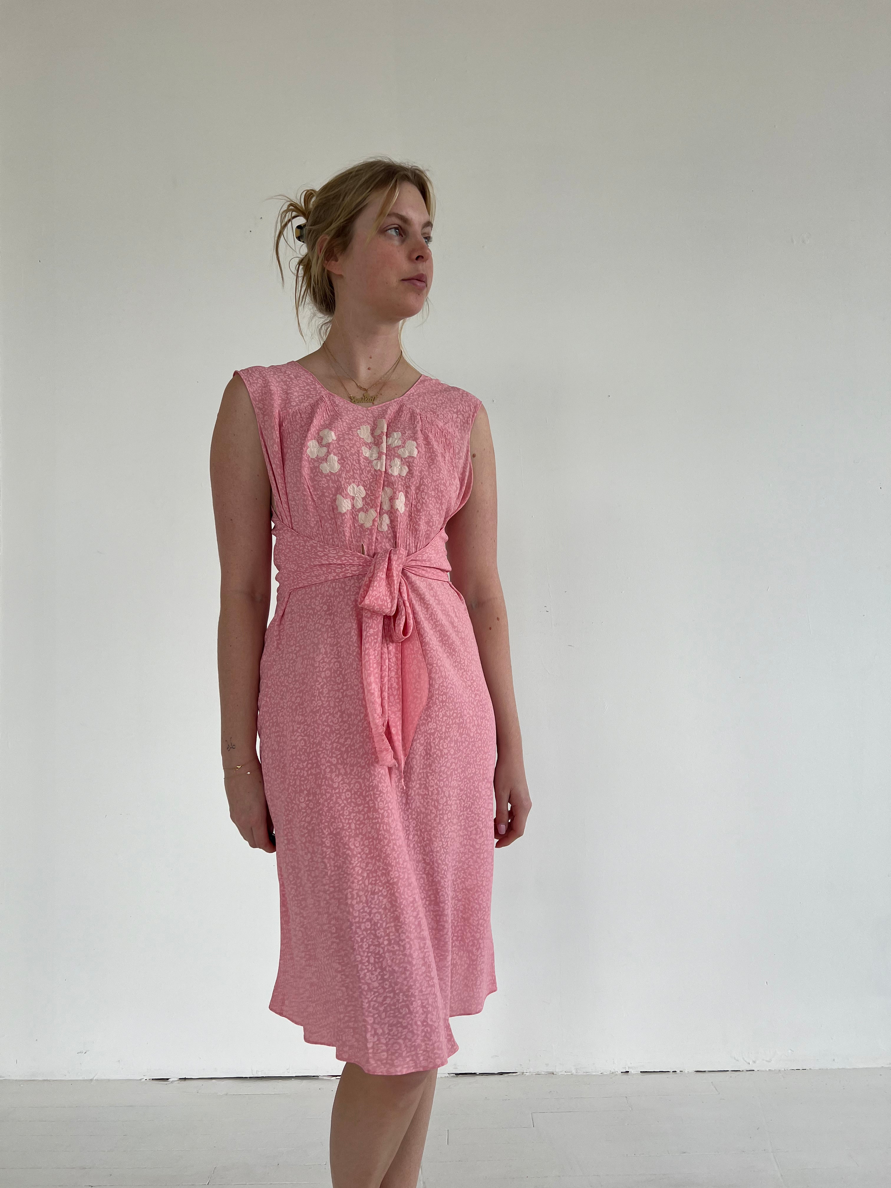 1930's Pink Silk Dress with Floral Print