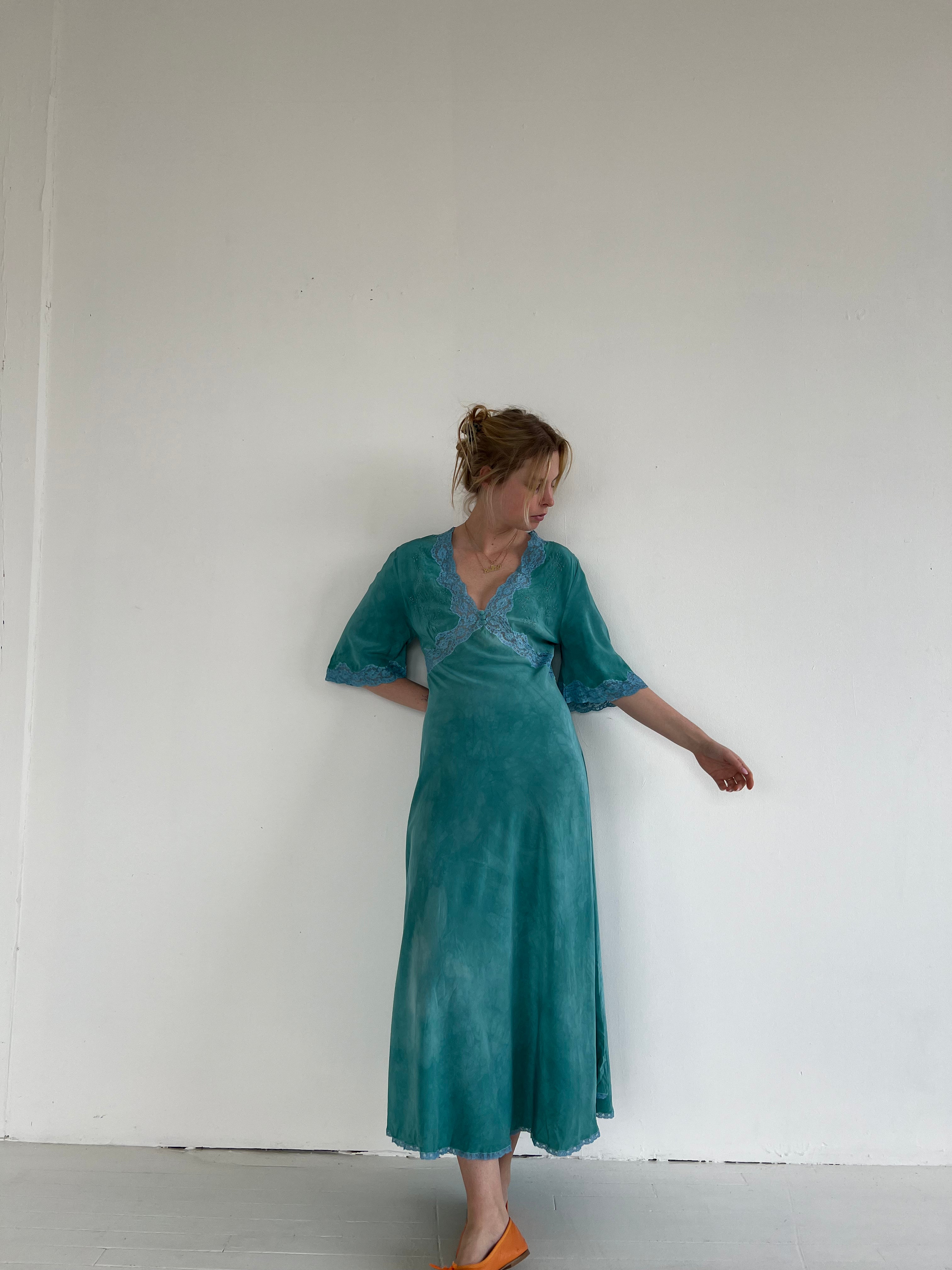 Hand Dyed Turquoise Silk Dress