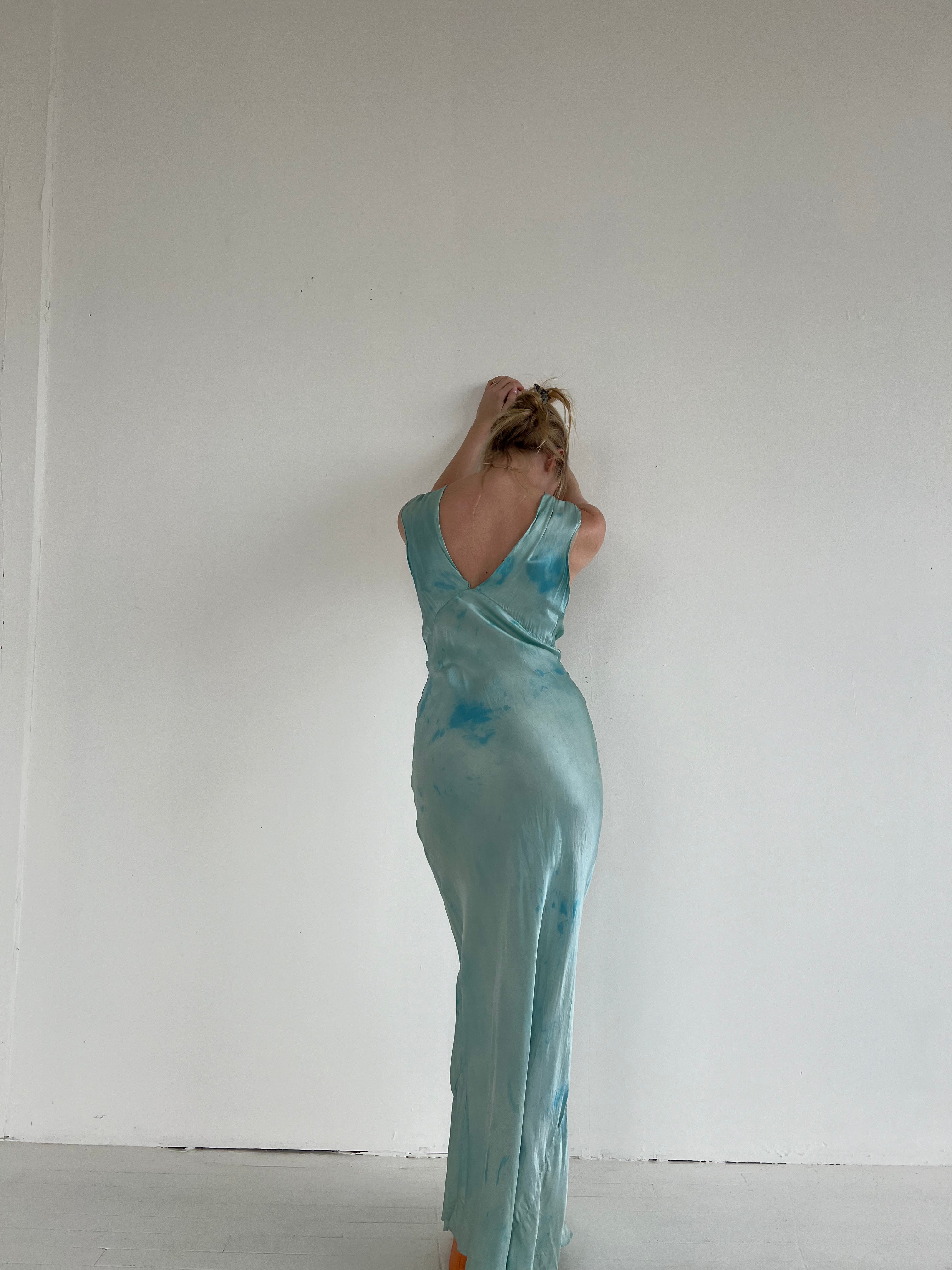 tie dye satin slip dress Double V Tie Dye Dress VOZ Apparel