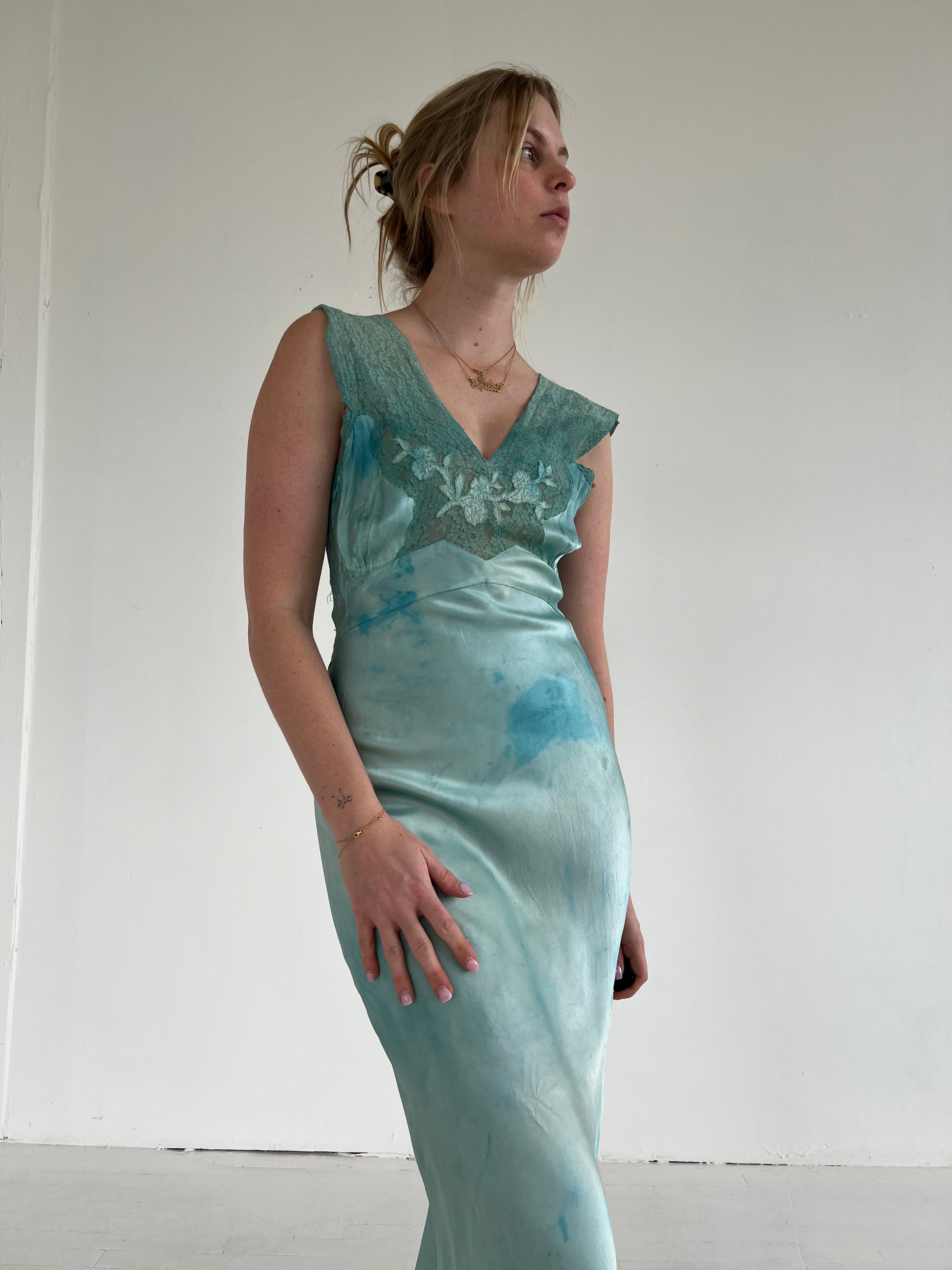 Hand Dyed Turquoise Tie Dye Slip Dress