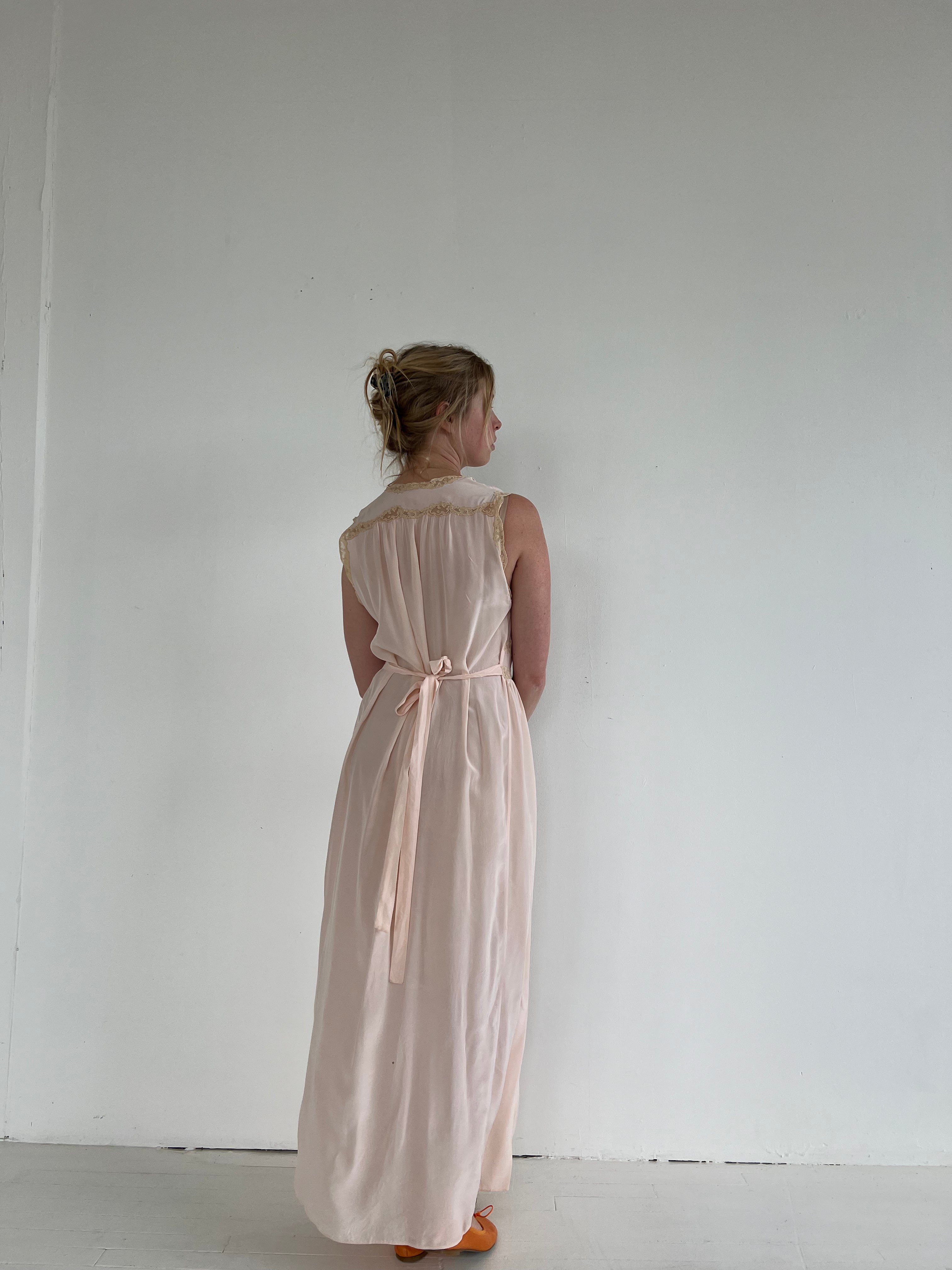 1930's Pale Pink Silk Slip Dress with Cream Lace