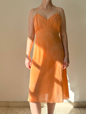 Hand Dyed Orange Spaghetti Strap Silk Slip