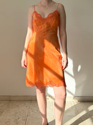 Hand Dyed Orange Spaghetti Strap Silk Short Slip