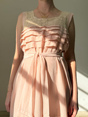 1930's Pink Silk Slip Dress with Cream Lace