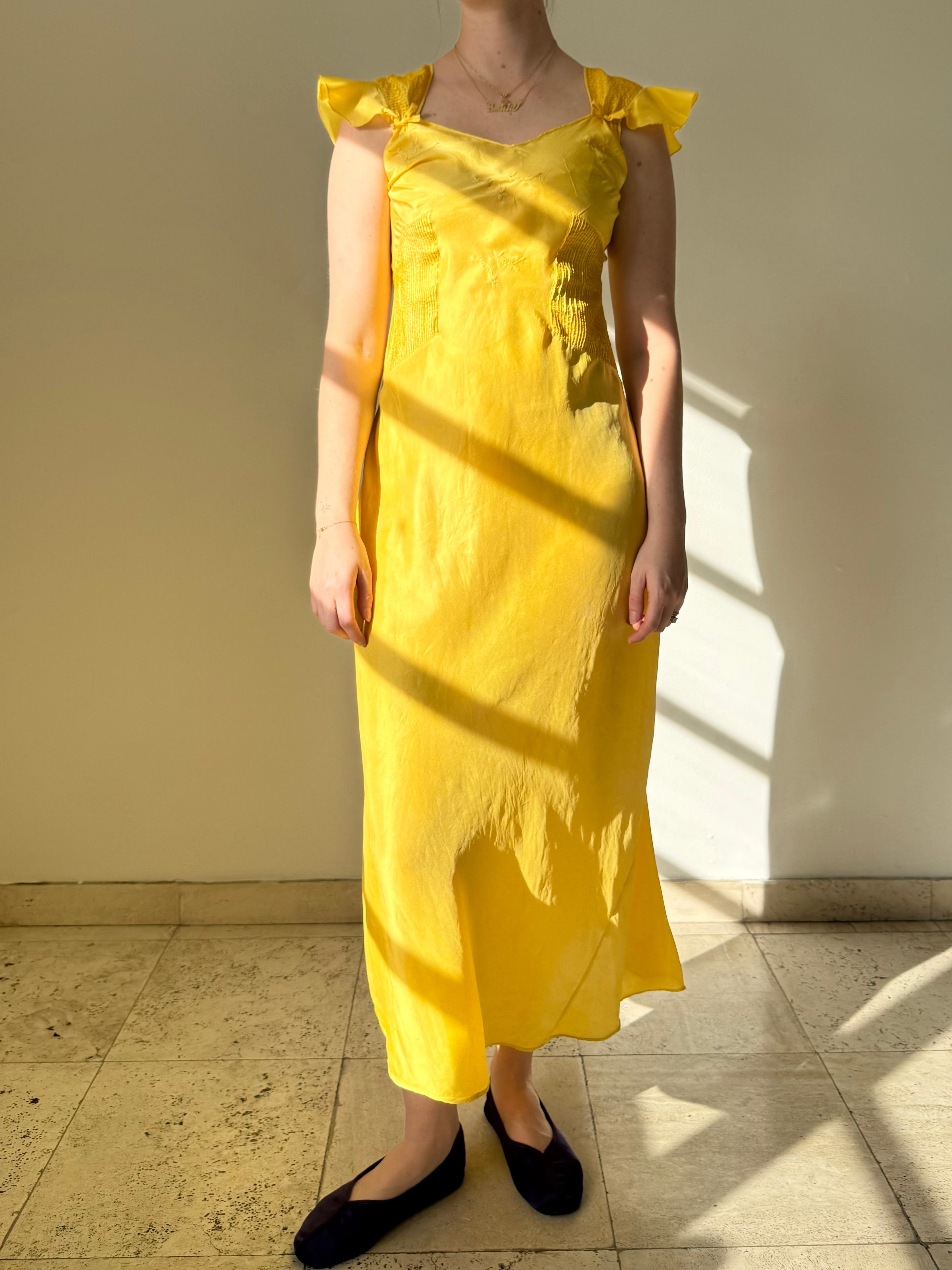 yellow silk slip dress Yellow Long Slip Dress with Slit Yellow / US 14