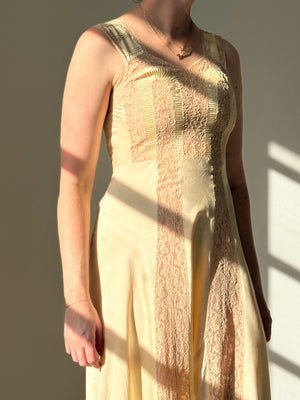 1940's Cream Silk Slip with Cream Lace