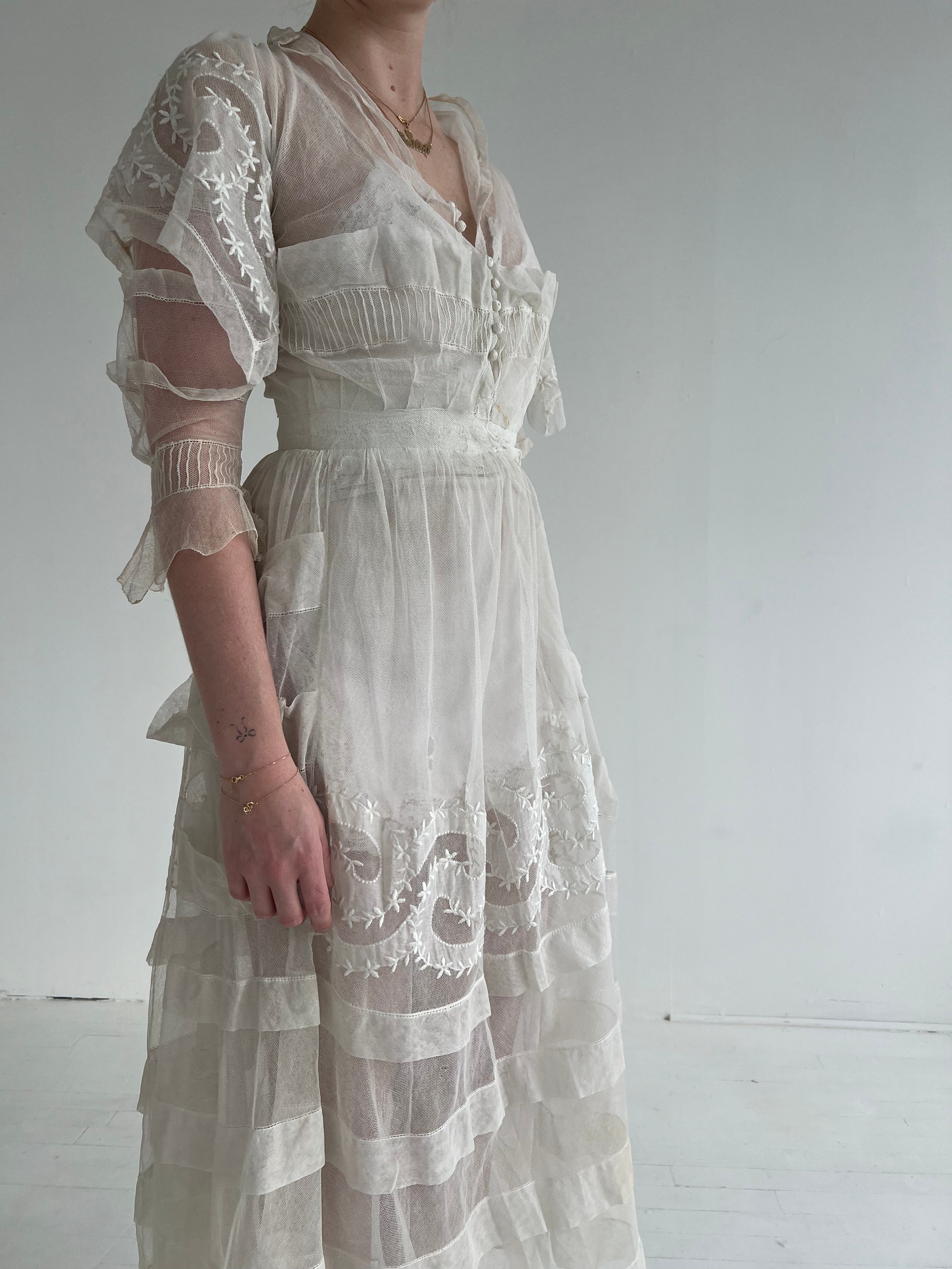 Edwardian Embroidered Cotton Net Dress