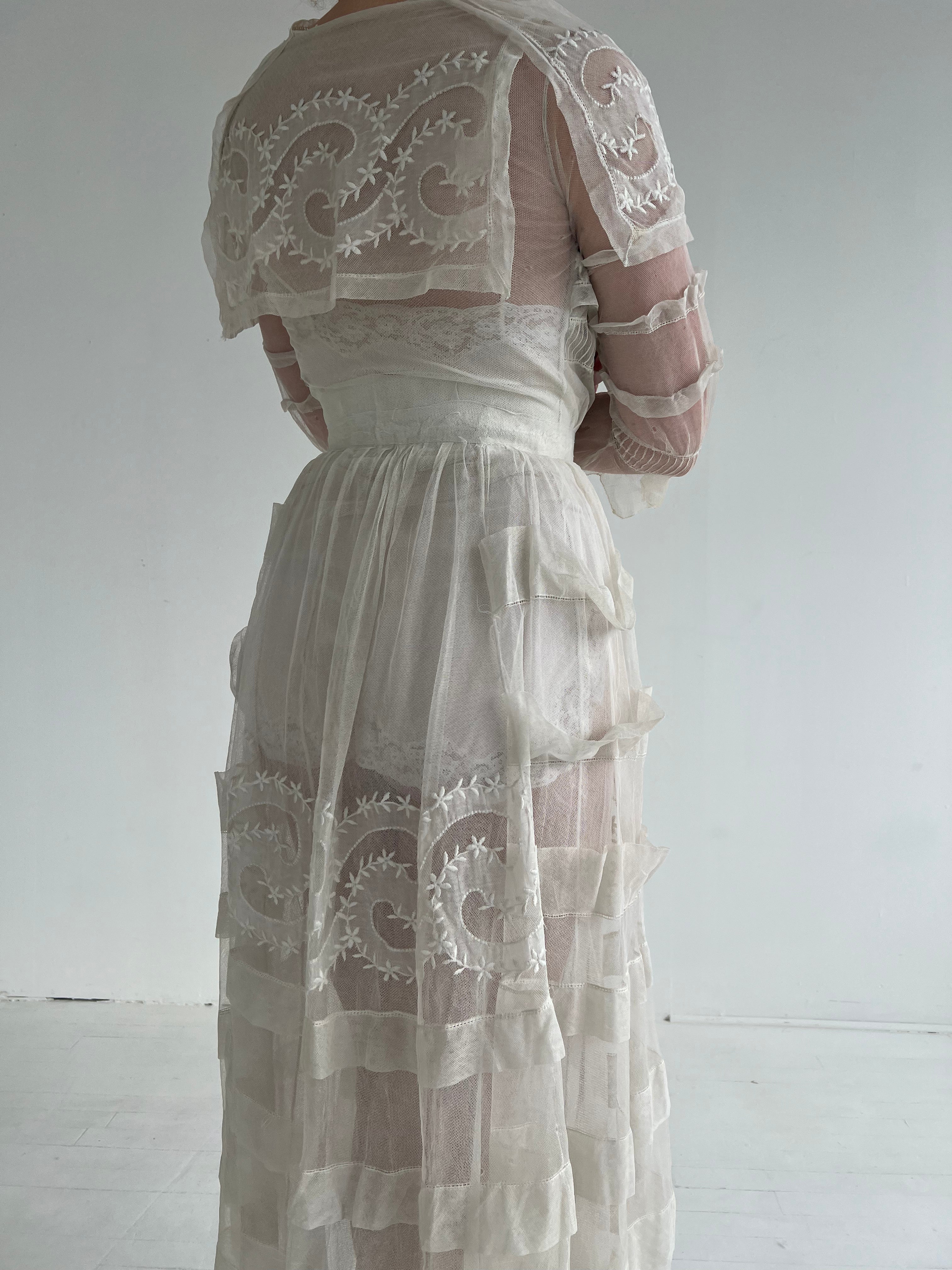 Edwardian Embroidered Cotton Net Dress – Eveliina Vintage Edwardian Embroidered Cotton Net Dress – Eveliina Vintage