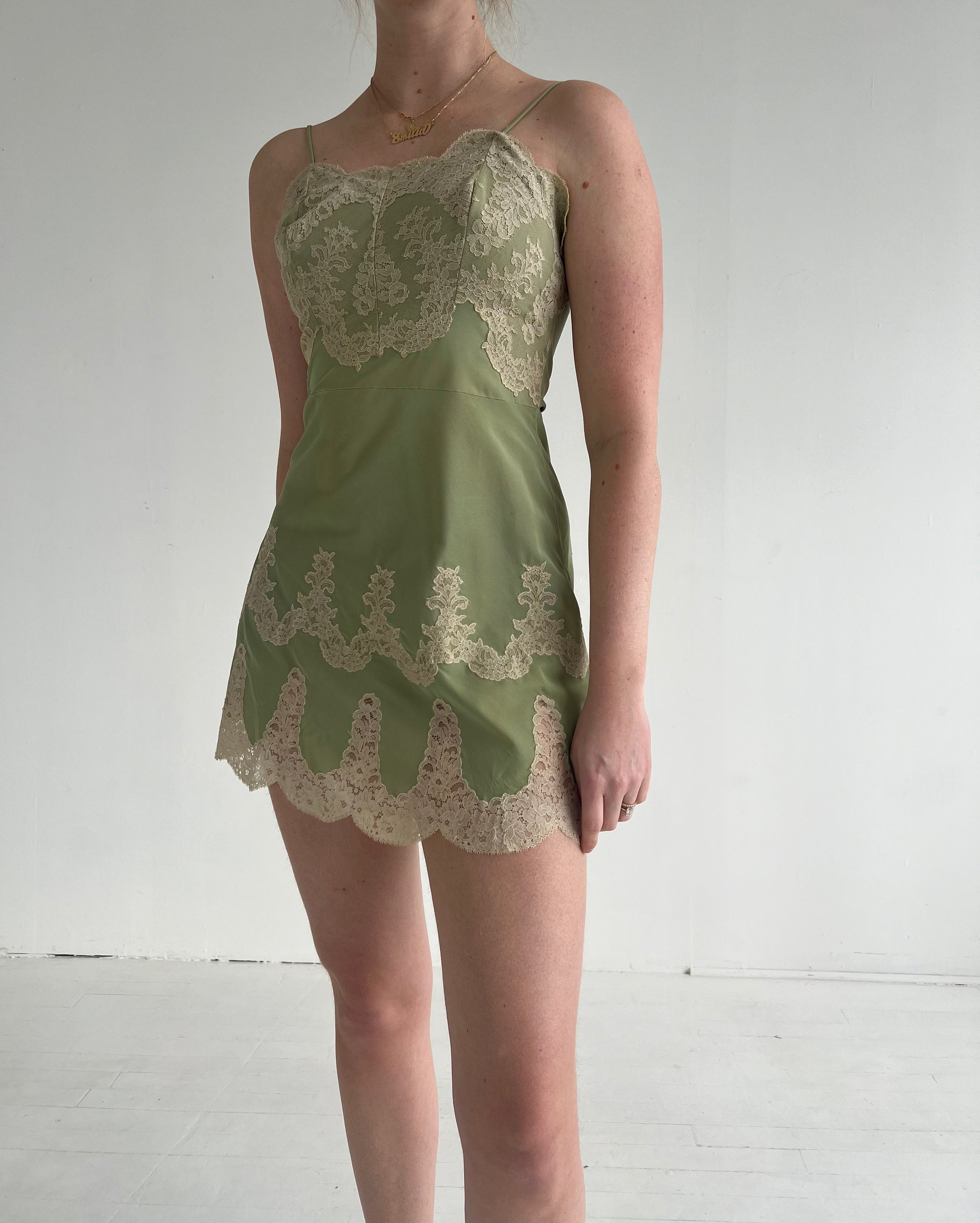 1950's Green Slip Dress with Cream Lace – Eveliina Vintage