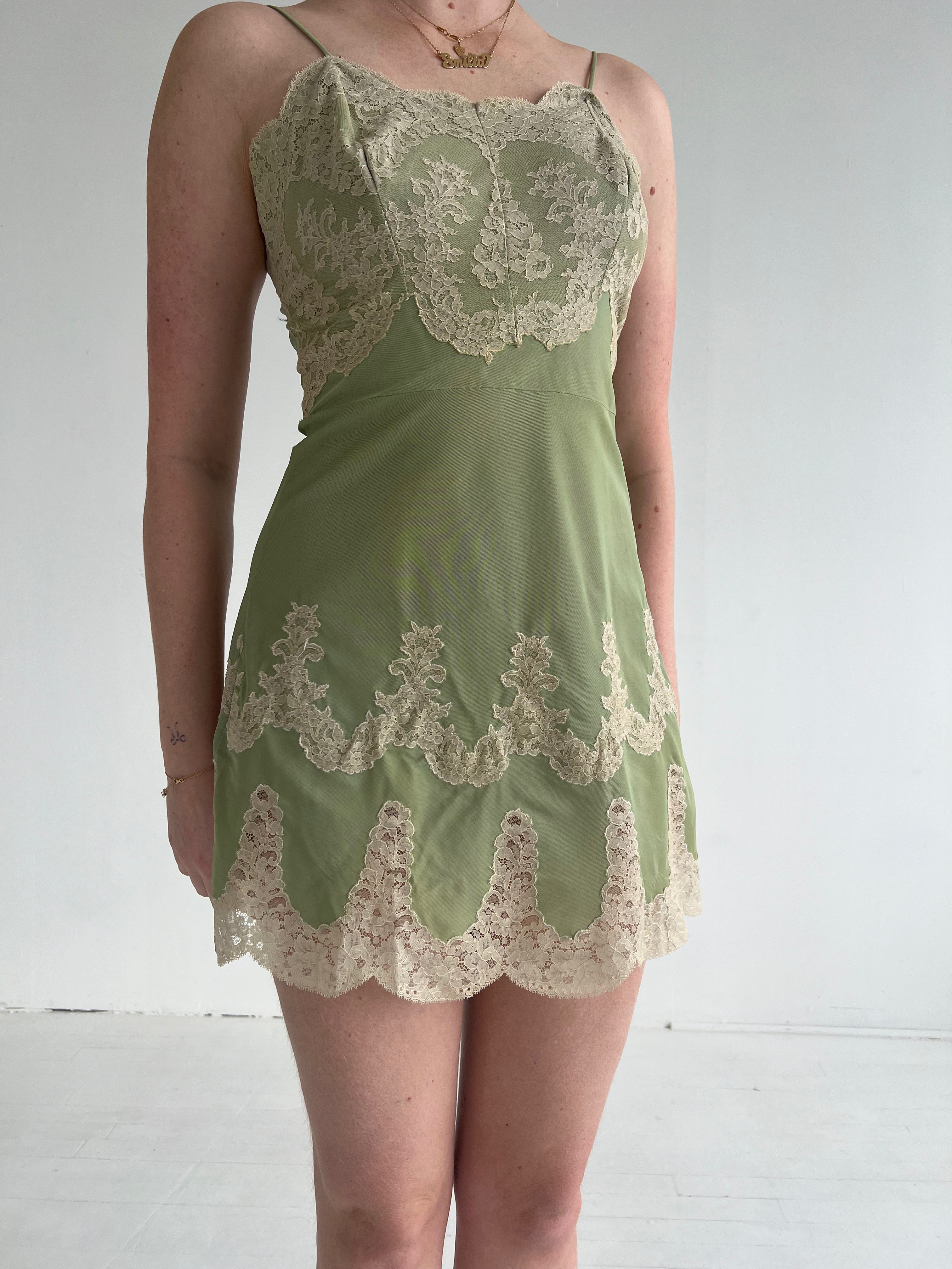 1950's Green Slip Dress with Cream Lace – Eveliina Vintage