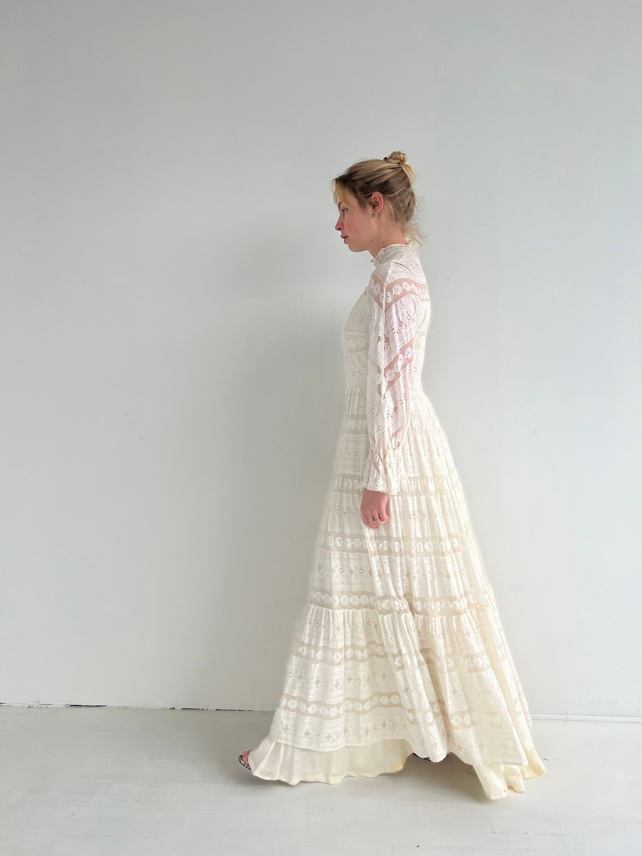 vintage white long dress 1970's Lace Gown – Eveliina festivals or special events Choose Size:EU41 - UK8 - US10 Ithyn Towel Dress for Women
