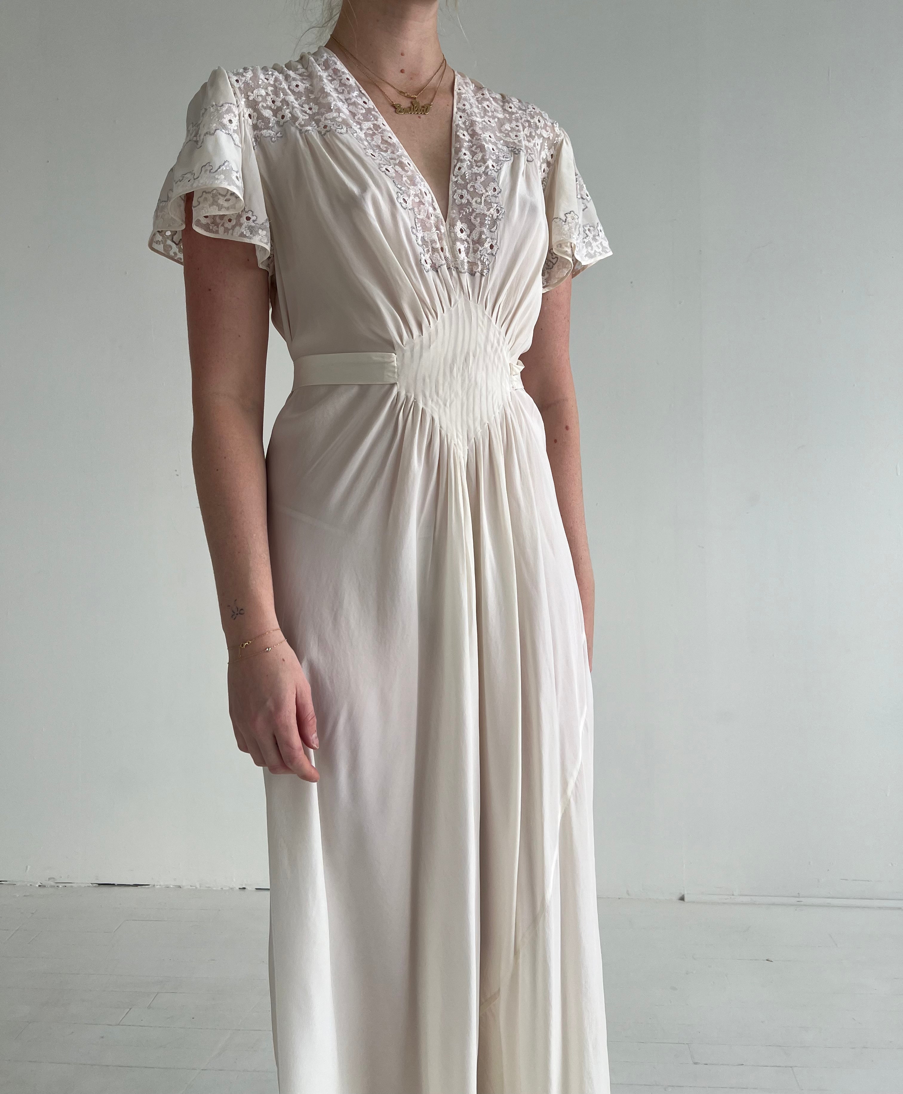 1930's White Silk Dress with Butterfly Sleeve Eveliina Vintage 1930's White Silk Dress with Butterfly Sleeve Eveliina Vintage