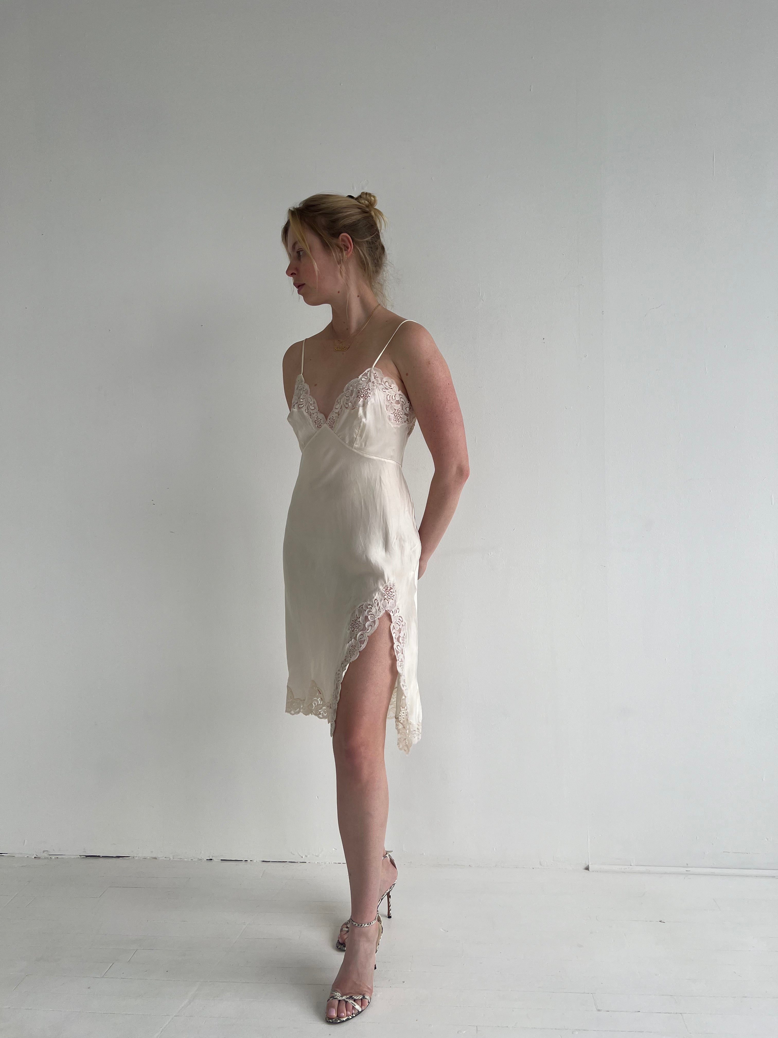 1940's White Silk Slip Dress with Lace Eveliina Vintage 1940's White Silk Slip Dress with Lace Eveliina Vintage