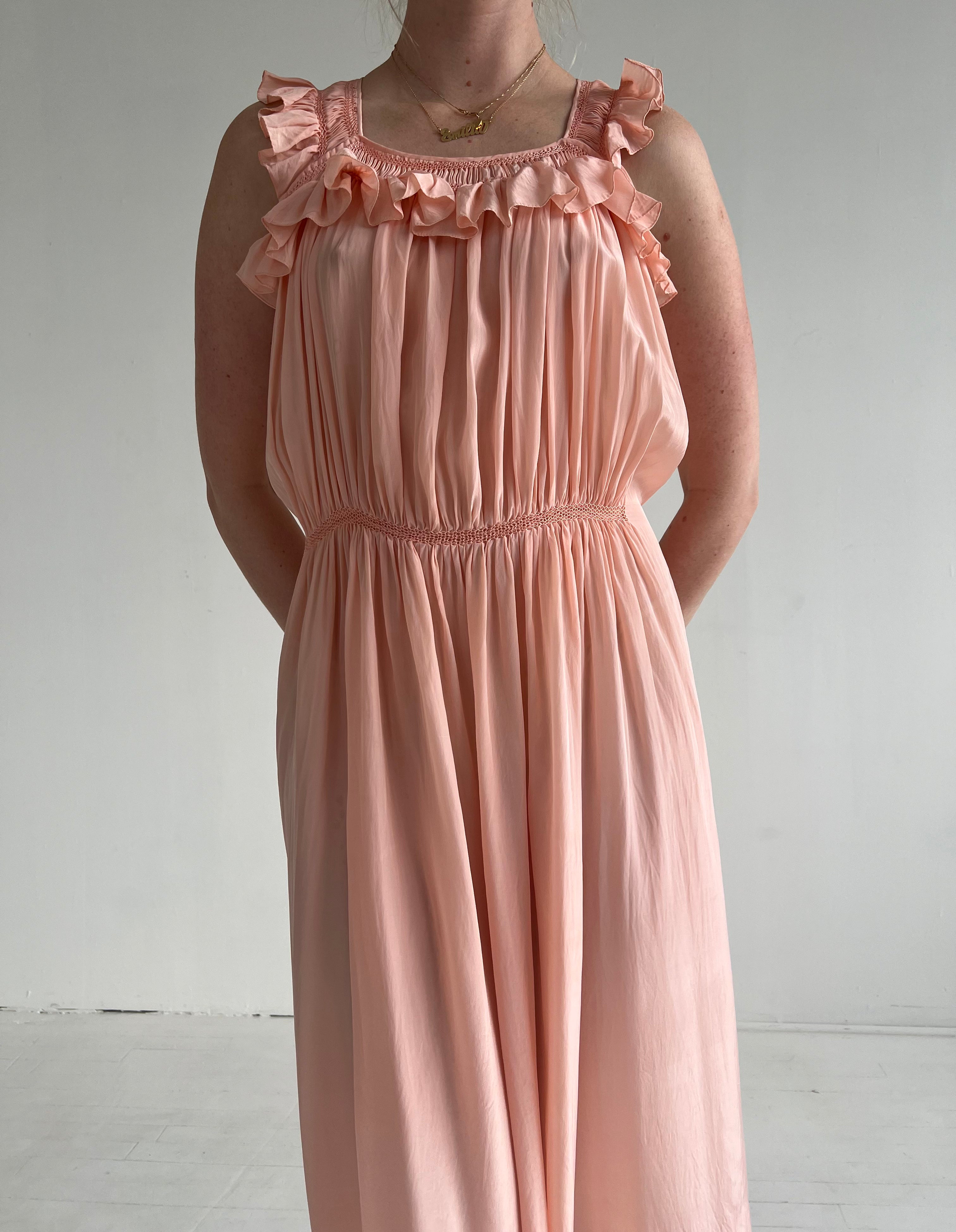 1930's Pink Silk Dress with Ruffle