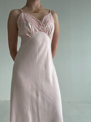 1930's Pink Silk Slip Dress with Embroidery