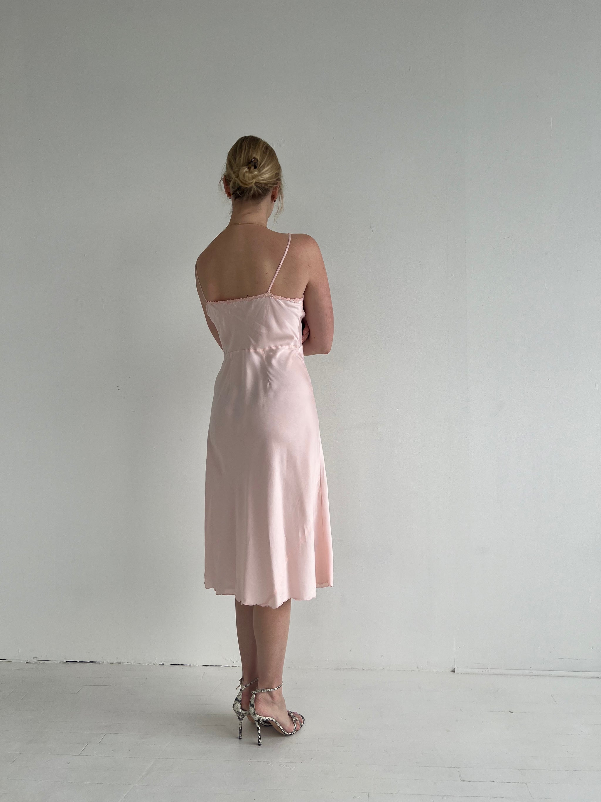 open lace back dress 1930's Pink Silk Slip Dress with Embroidery – Eveliina Vintage