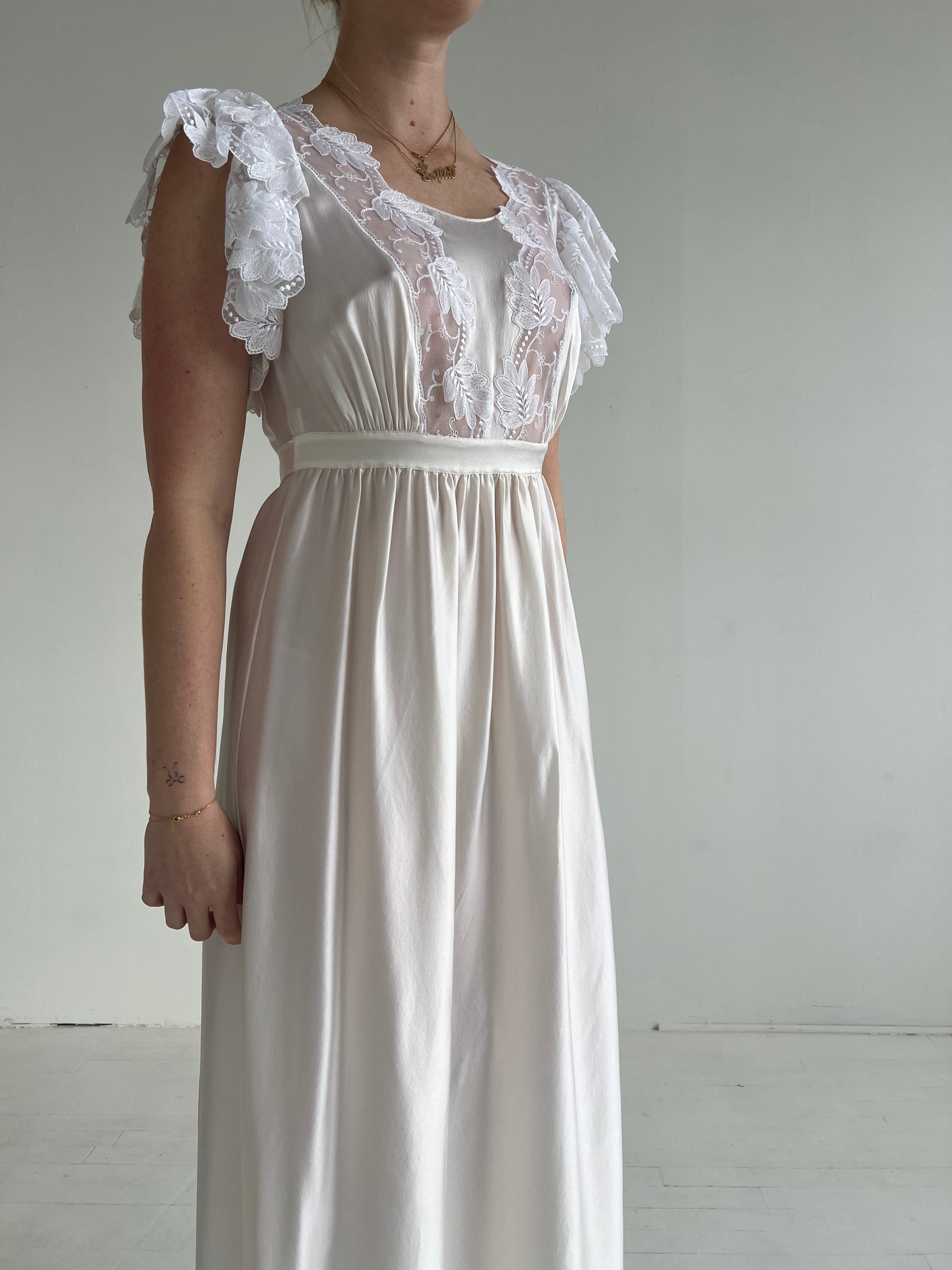 1960's White Dress with White Leaf Lace Ruffle