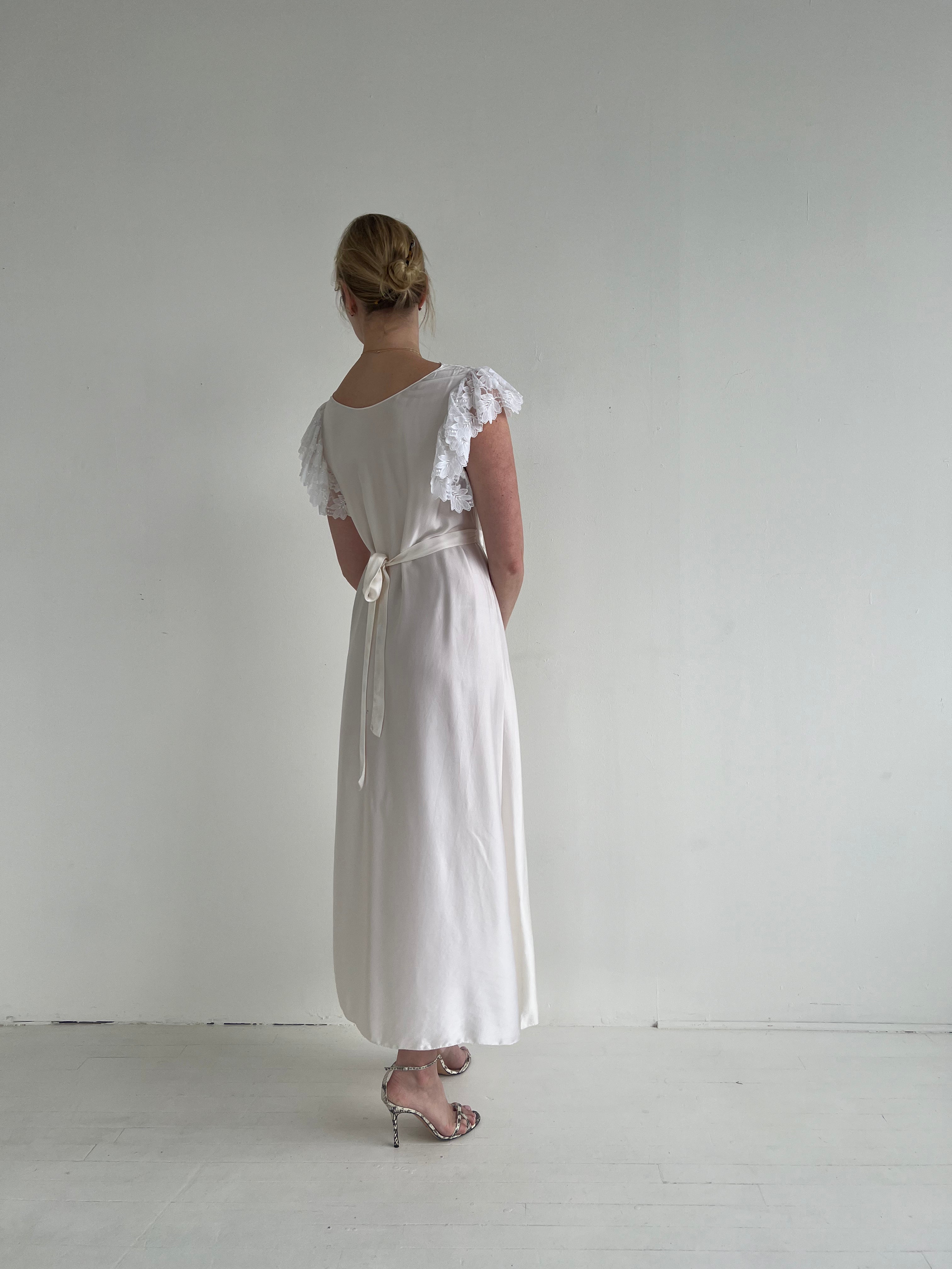 1960's White Dress with White Leaf Lace Ruffle