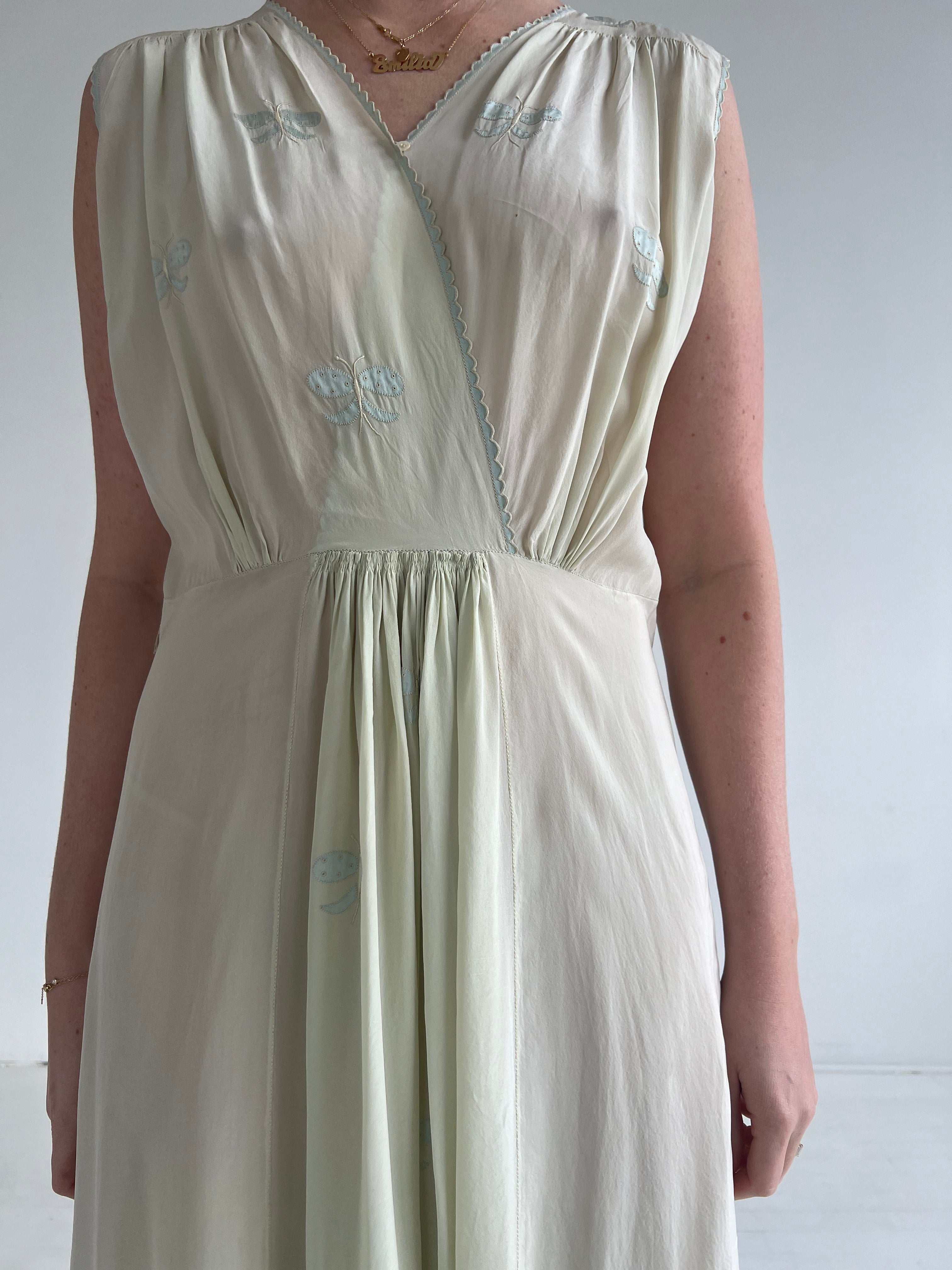 1930's Pale Green Silk Slip Butterfly Dress Eveliina Vintage 1930's Pale Green Silk Slip Butterfly Dress Eveliina Vintage