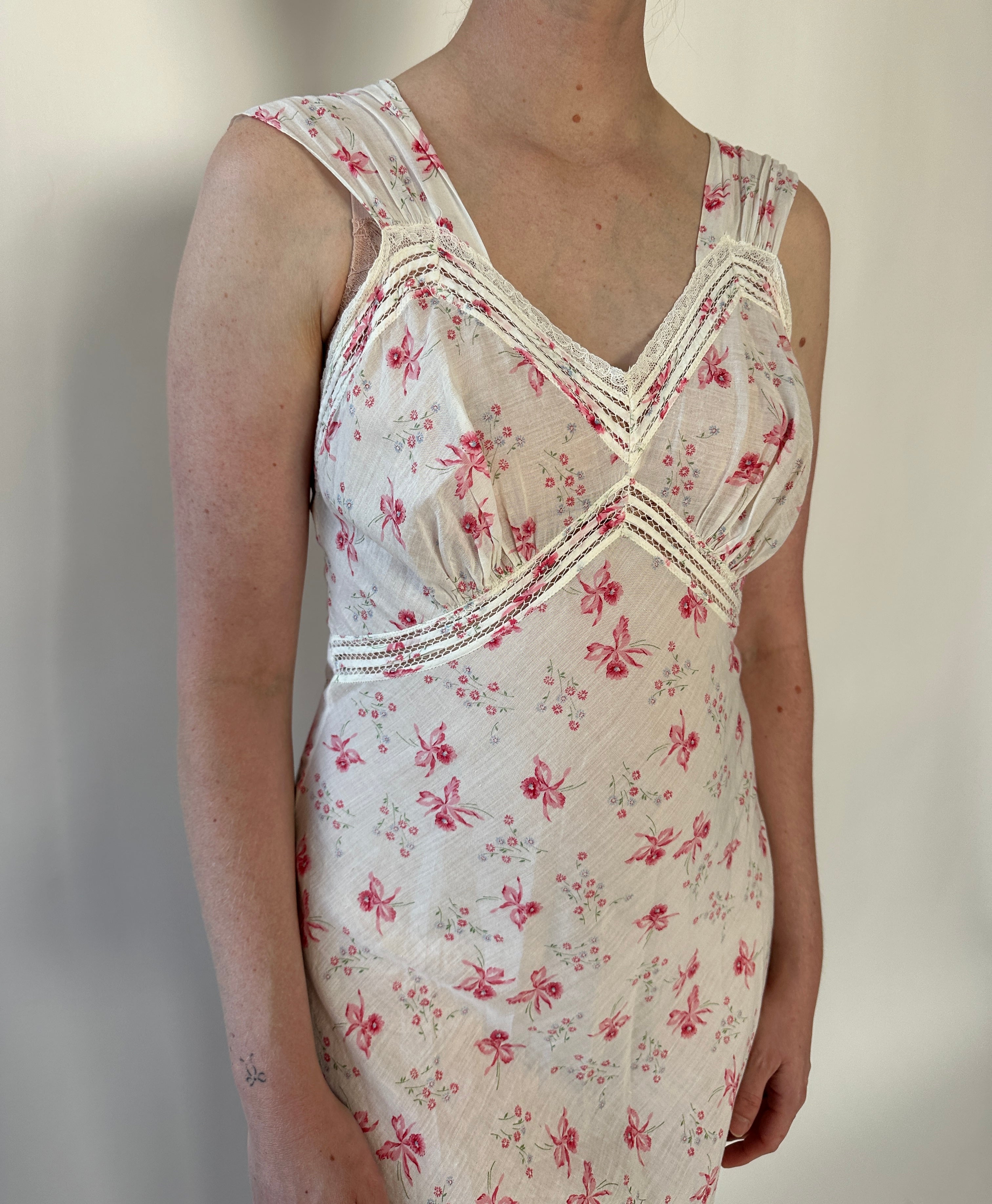 vintage cotton slip dress 1930's Floral Print Cotton Slip Dress