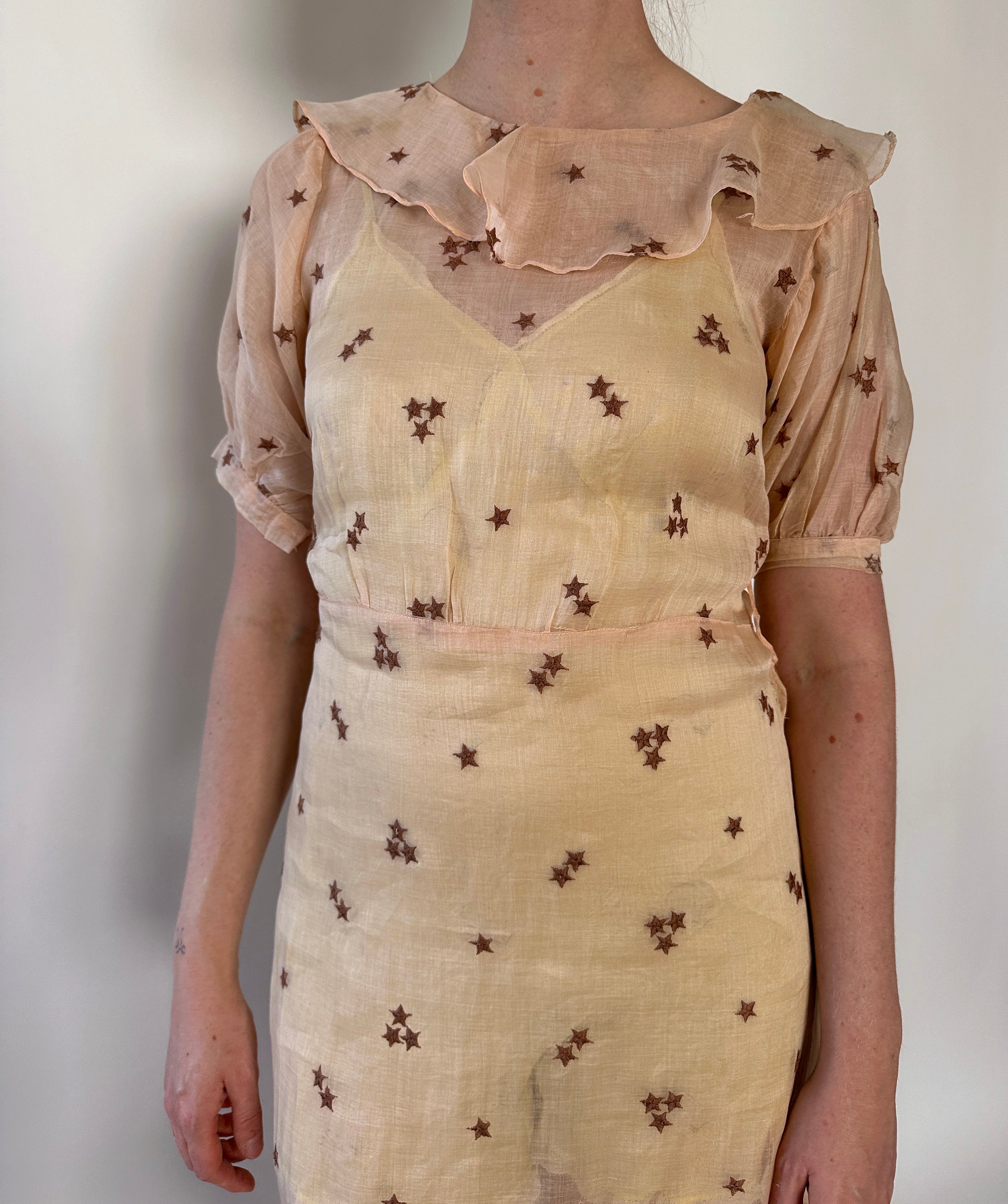 organza star dress 1930's Star Embroidered Cotton Organza Dress Eveliina Vintage
