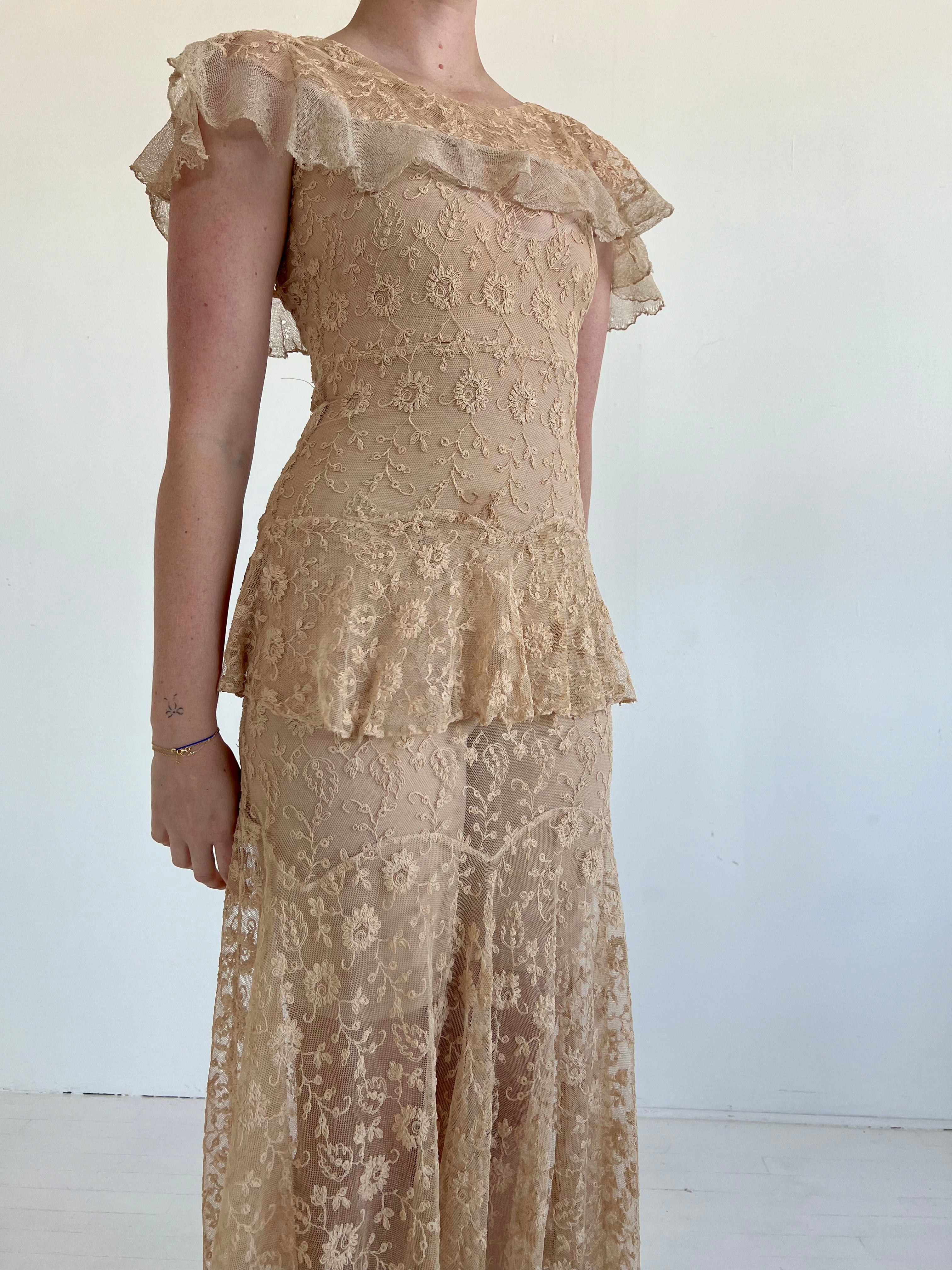 1930's Cream Lace Dress Eveliina Vintage 1930's Cream Lace Dress Eveliina Vintage