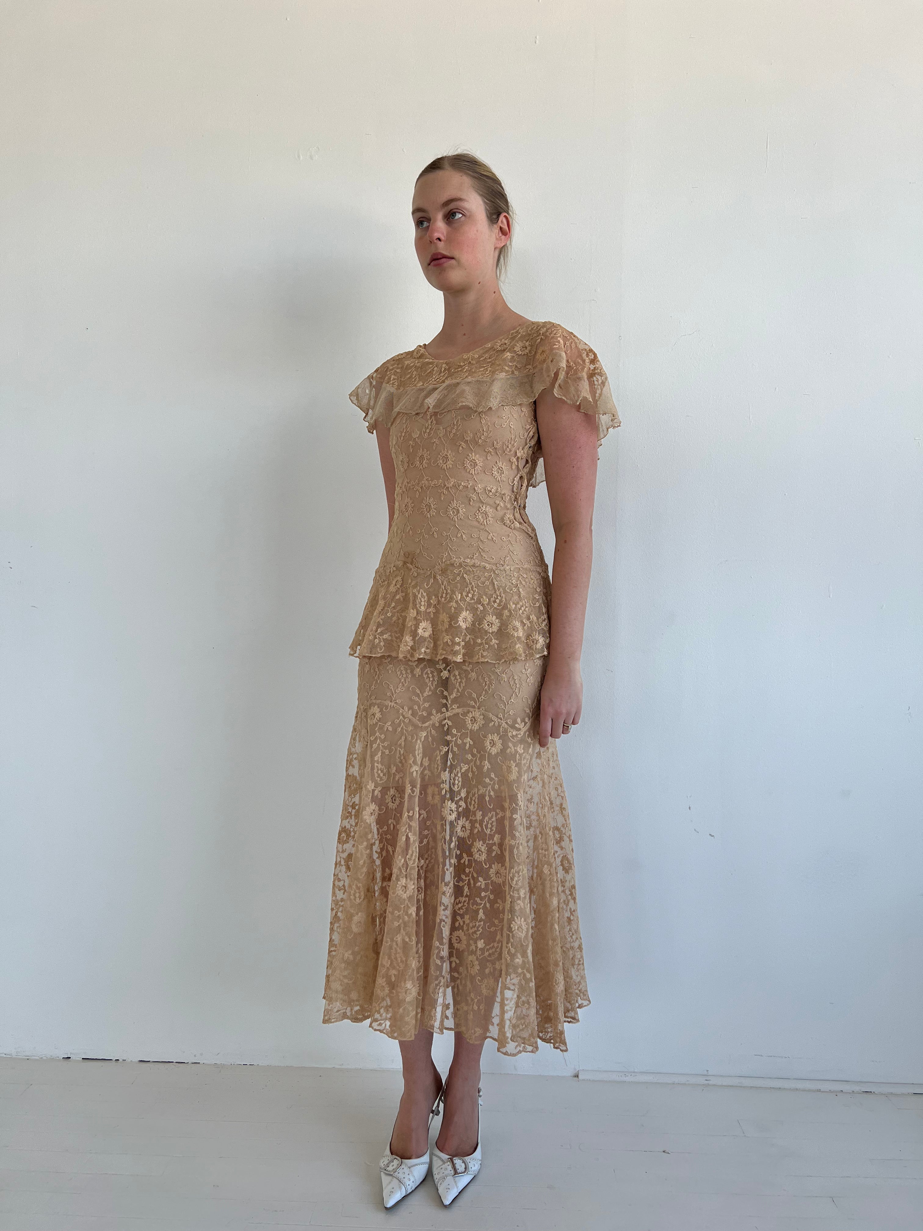 1930's Cream Lace Dress Eveliina Vintage 1930's Cream Lace Dress Eveliina Vintage