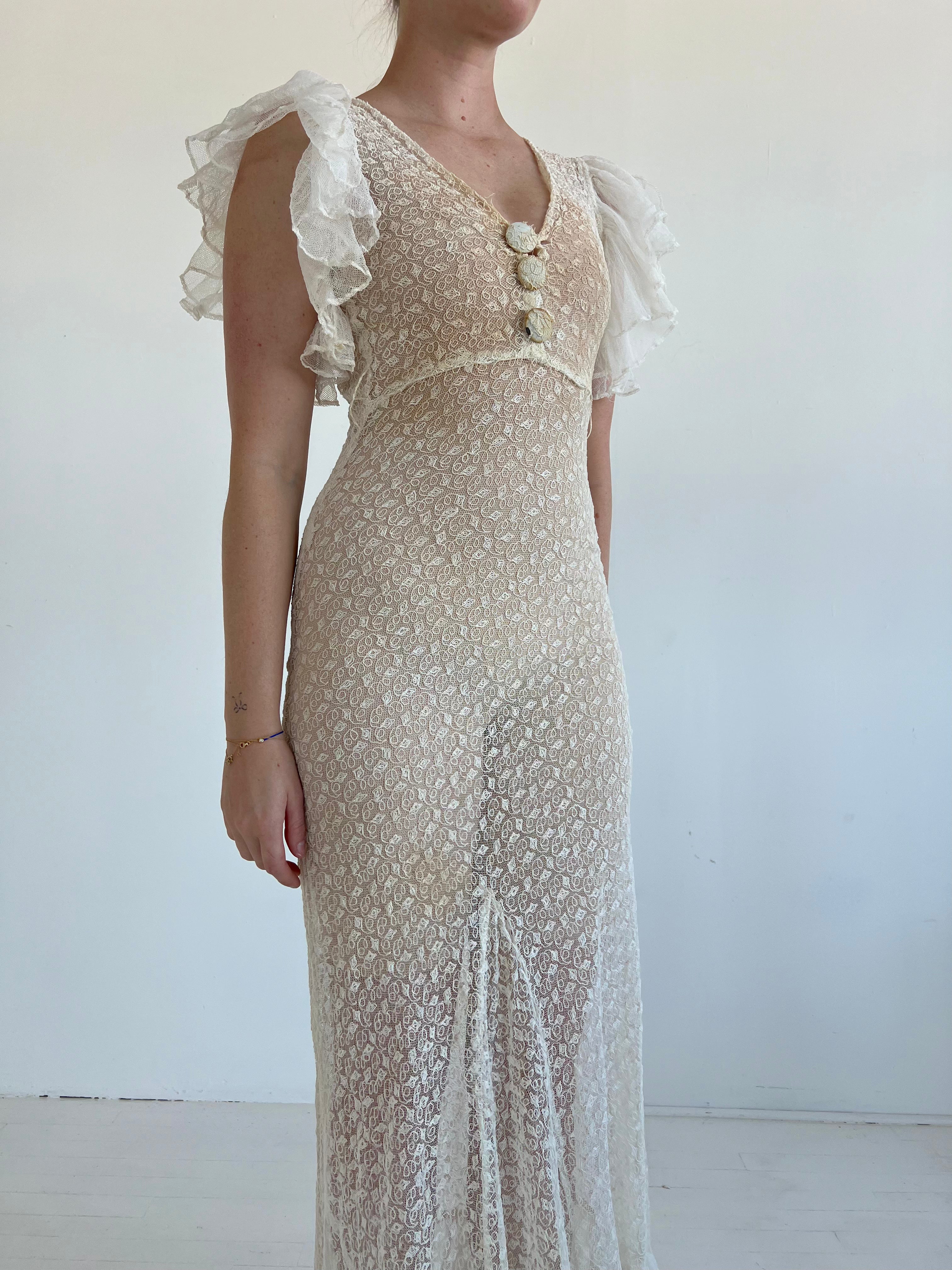 1930's White Lace Dress with Net Ruffle – Eveliina Vintage