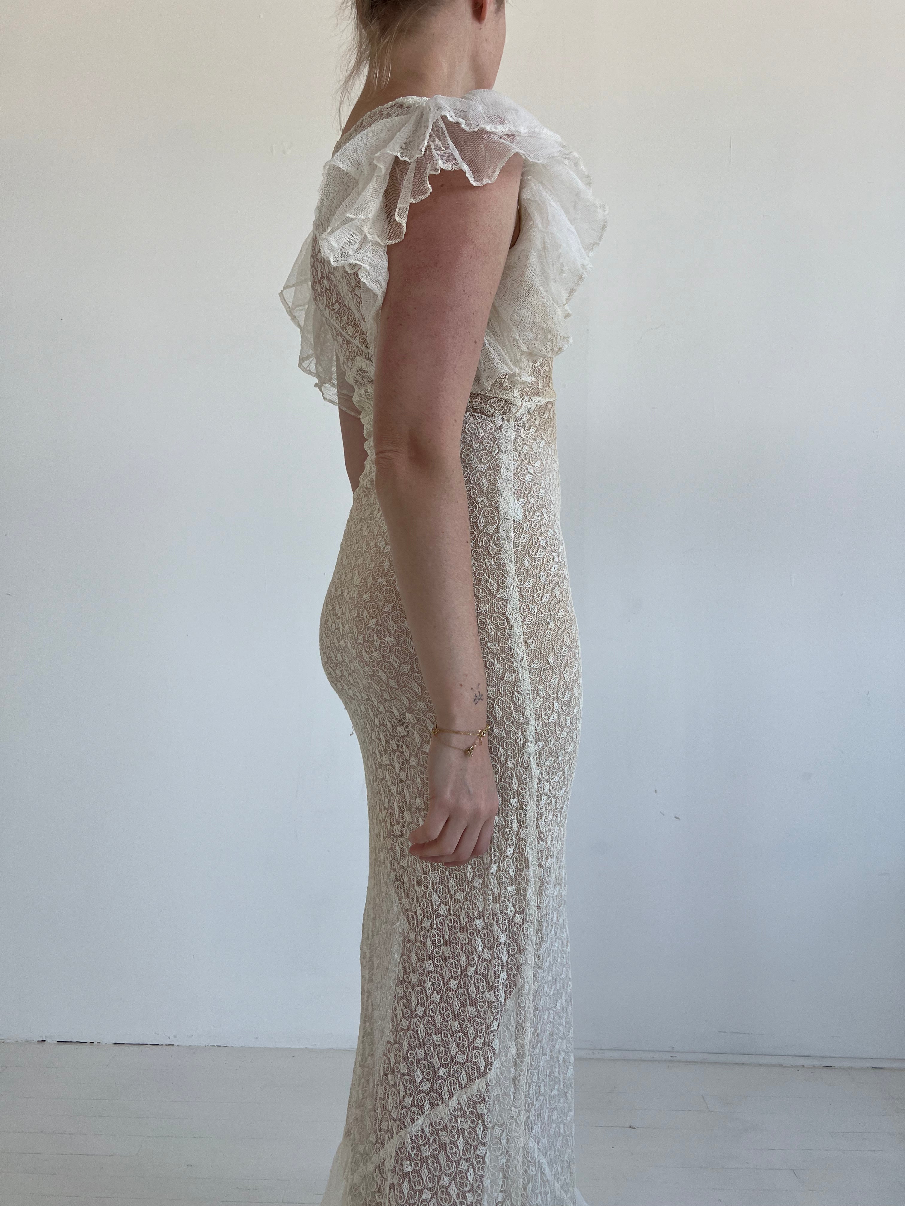 vintage lace ruffle dress Love Triangle ruffle detail lace drop waist mini dress in vintage cream