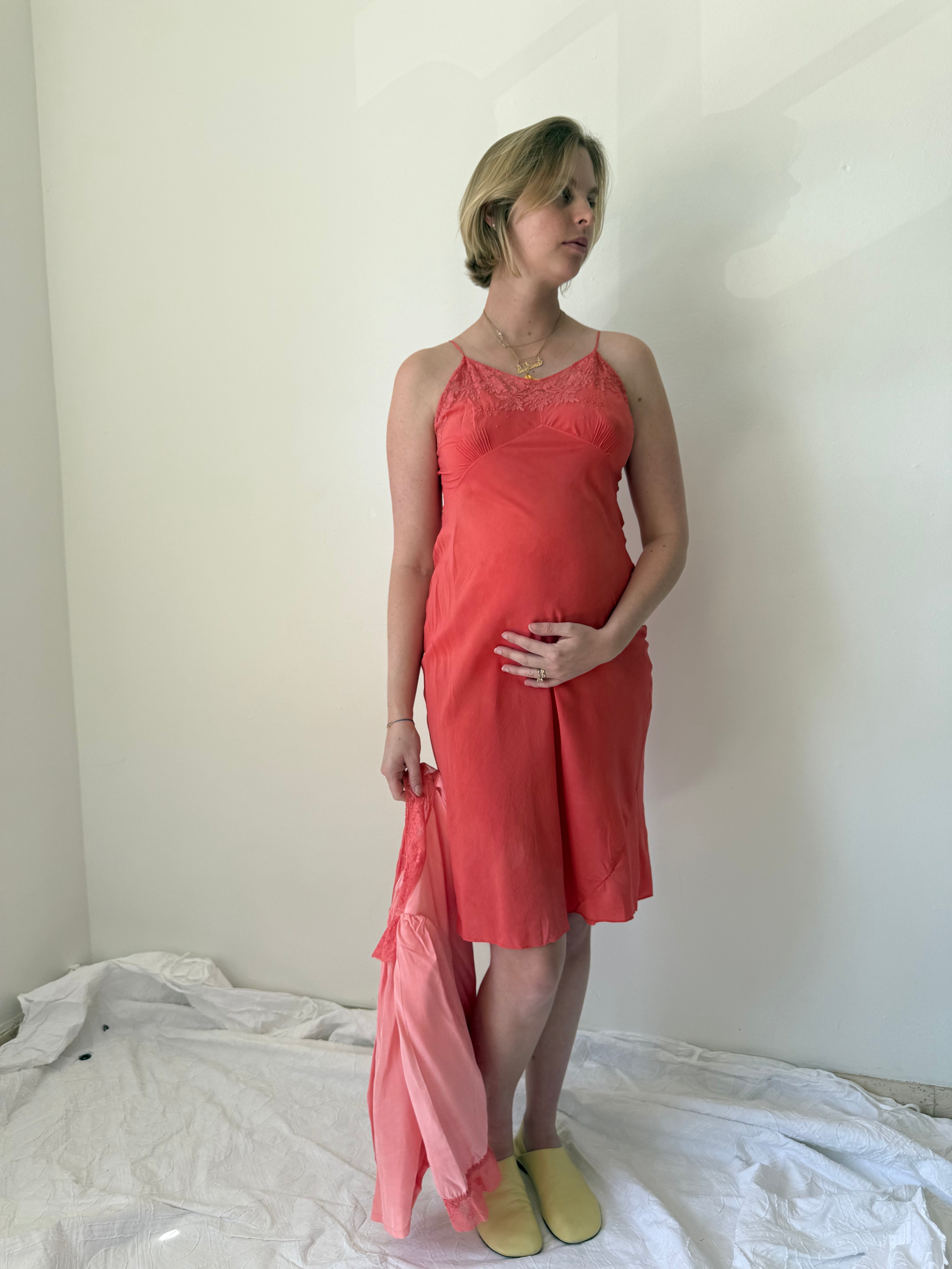 Hand Dyed Coral Silk Spaghetti Strap Slip – Eveliina Vintage Hand Dyed Coral Silk Spaghetti Strap Slip – Eveliina Vintage