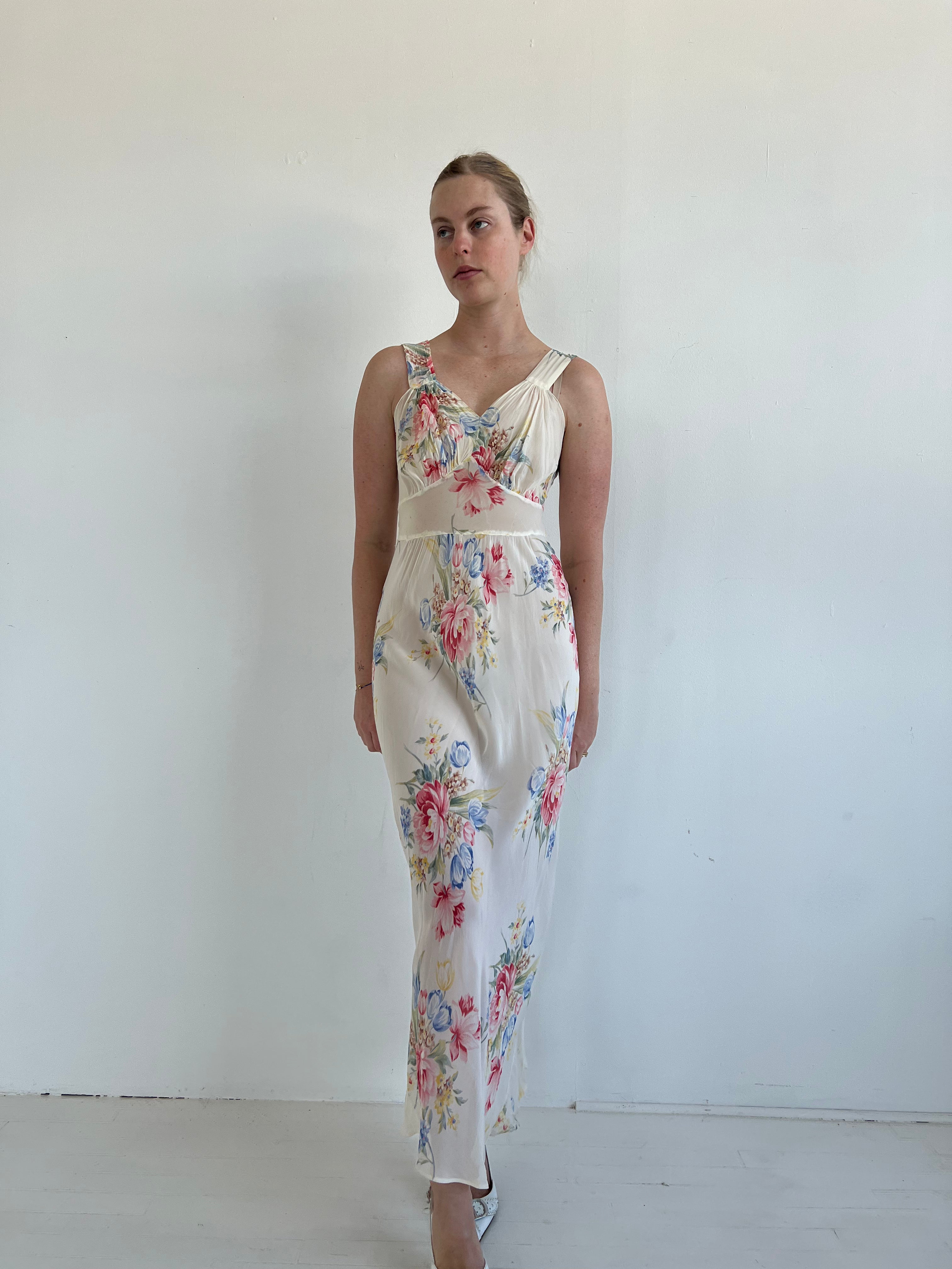 1930's Silk Chiffon Floral Slip Dress – Eveliina Vintage 1930's Silk Chiffon Floral Slip Dress – Eveliina Vintage