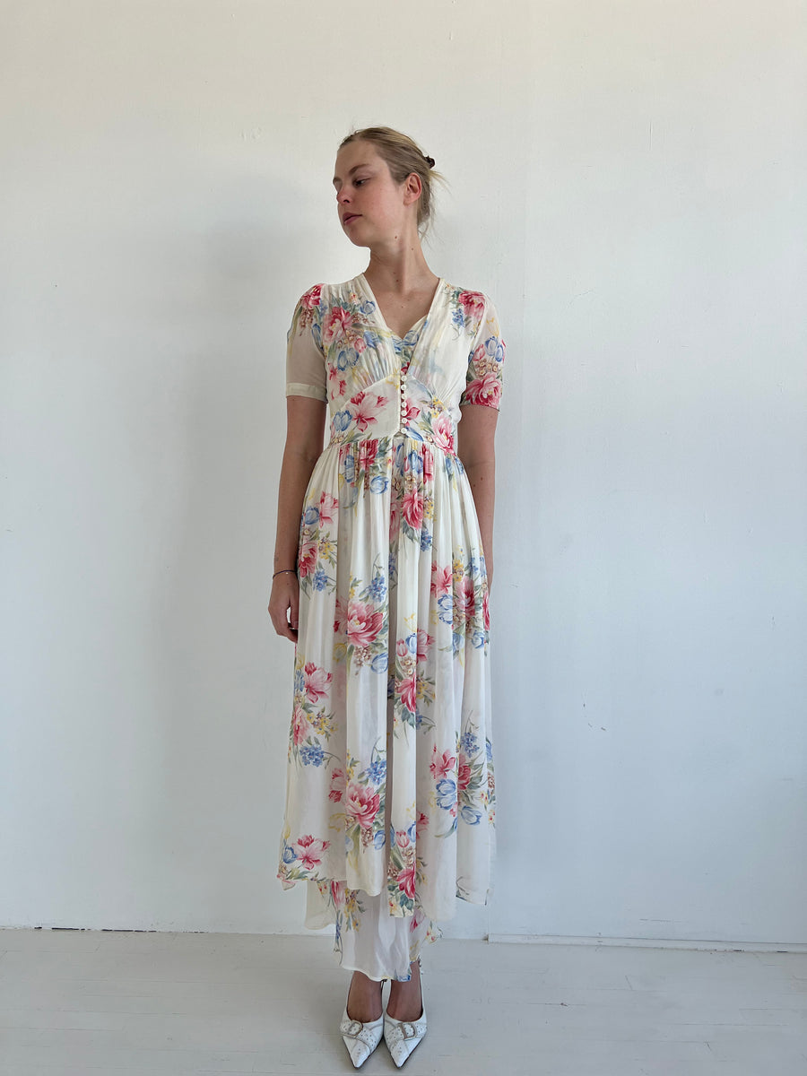 1930's Silk Chiffon Floral Robe – Eveliina Vintage