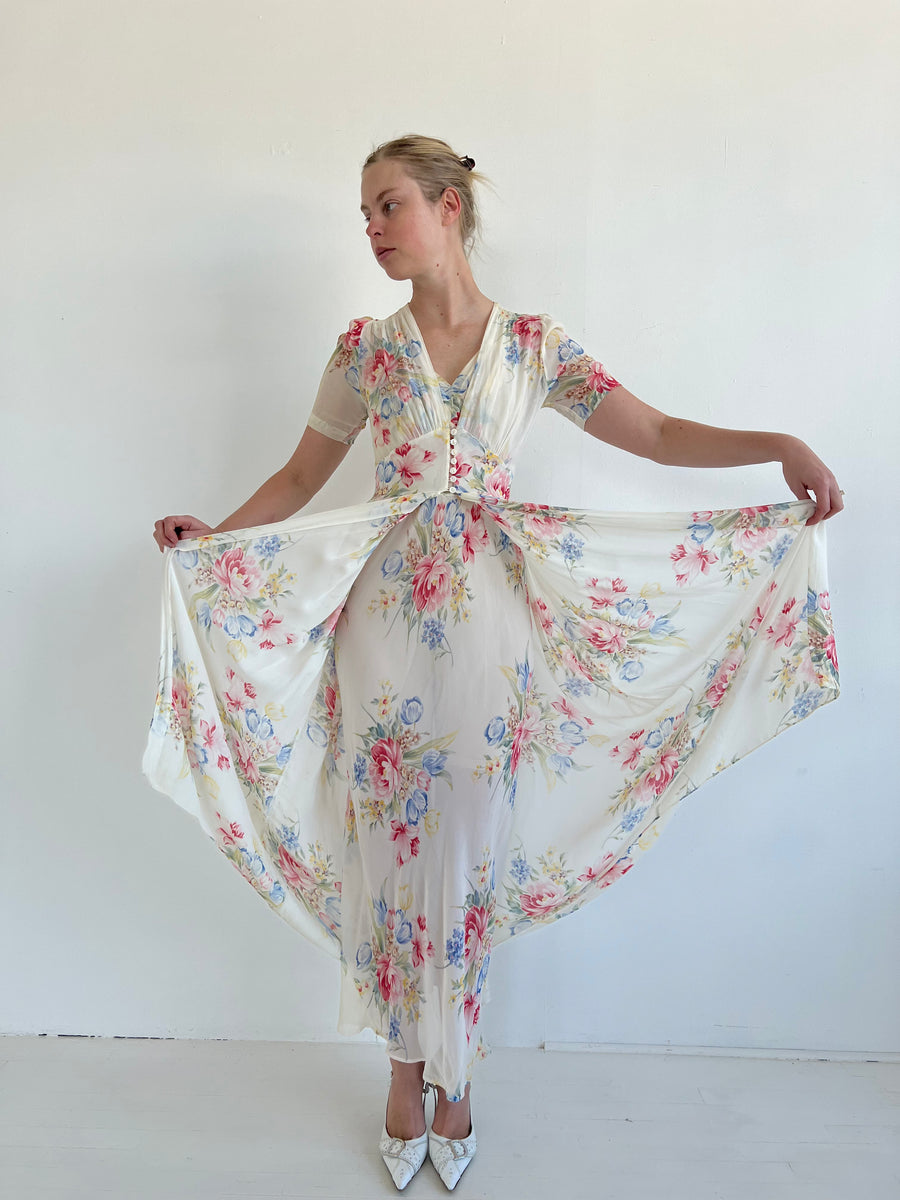 1930's Silk Chiffon Floral Robe – Eveliina Vintage