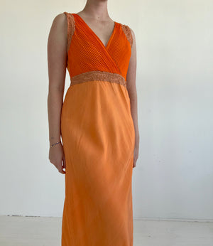 Hand Dyed Orange Silk Slip Dress