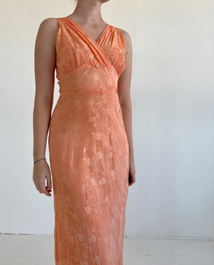 Hand Dyed Orange Jacquard Slip Dress
