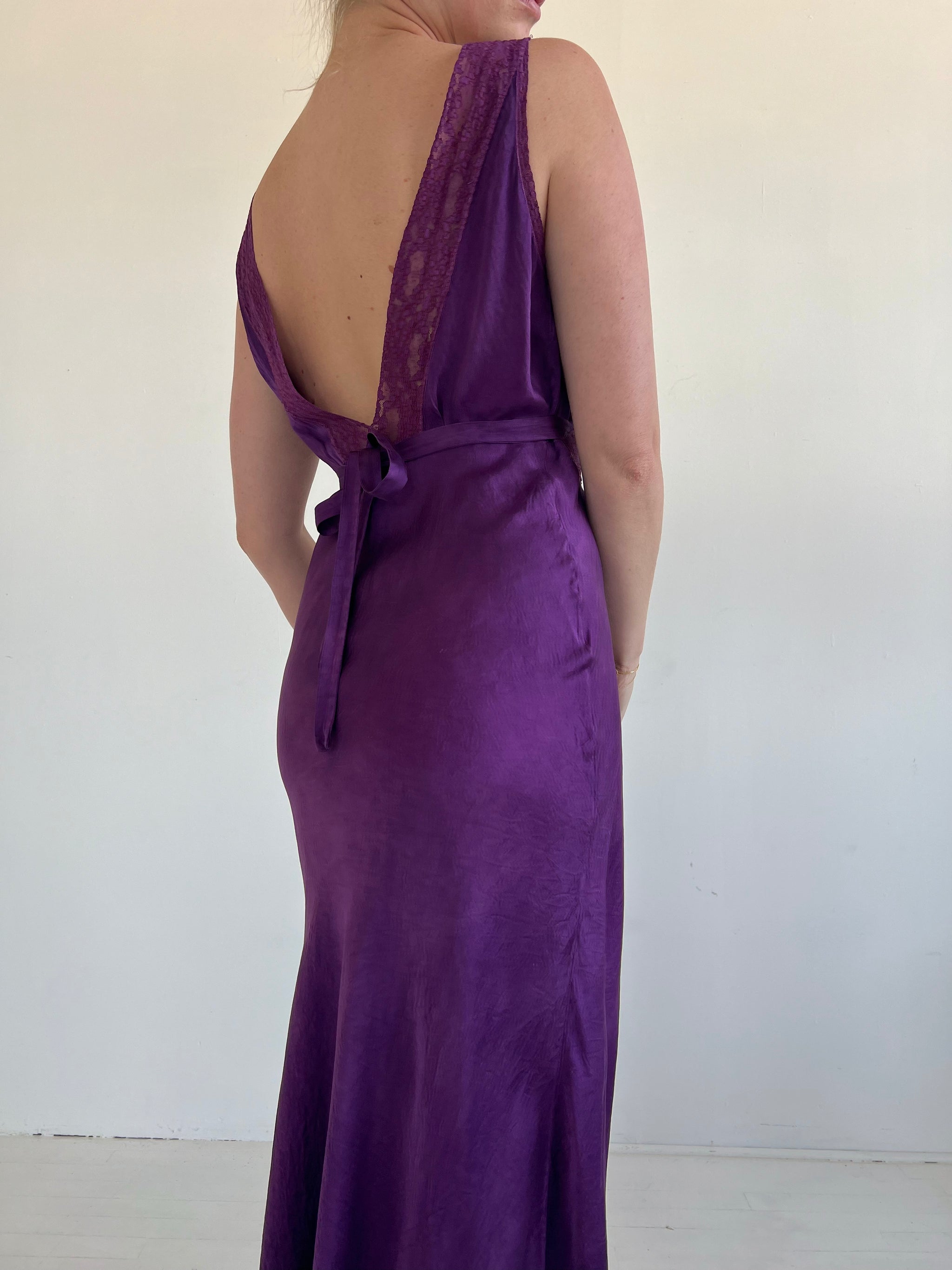 open lace back dress Hand Dyed Purple Silk Slip Dress – Eveliina Vintage