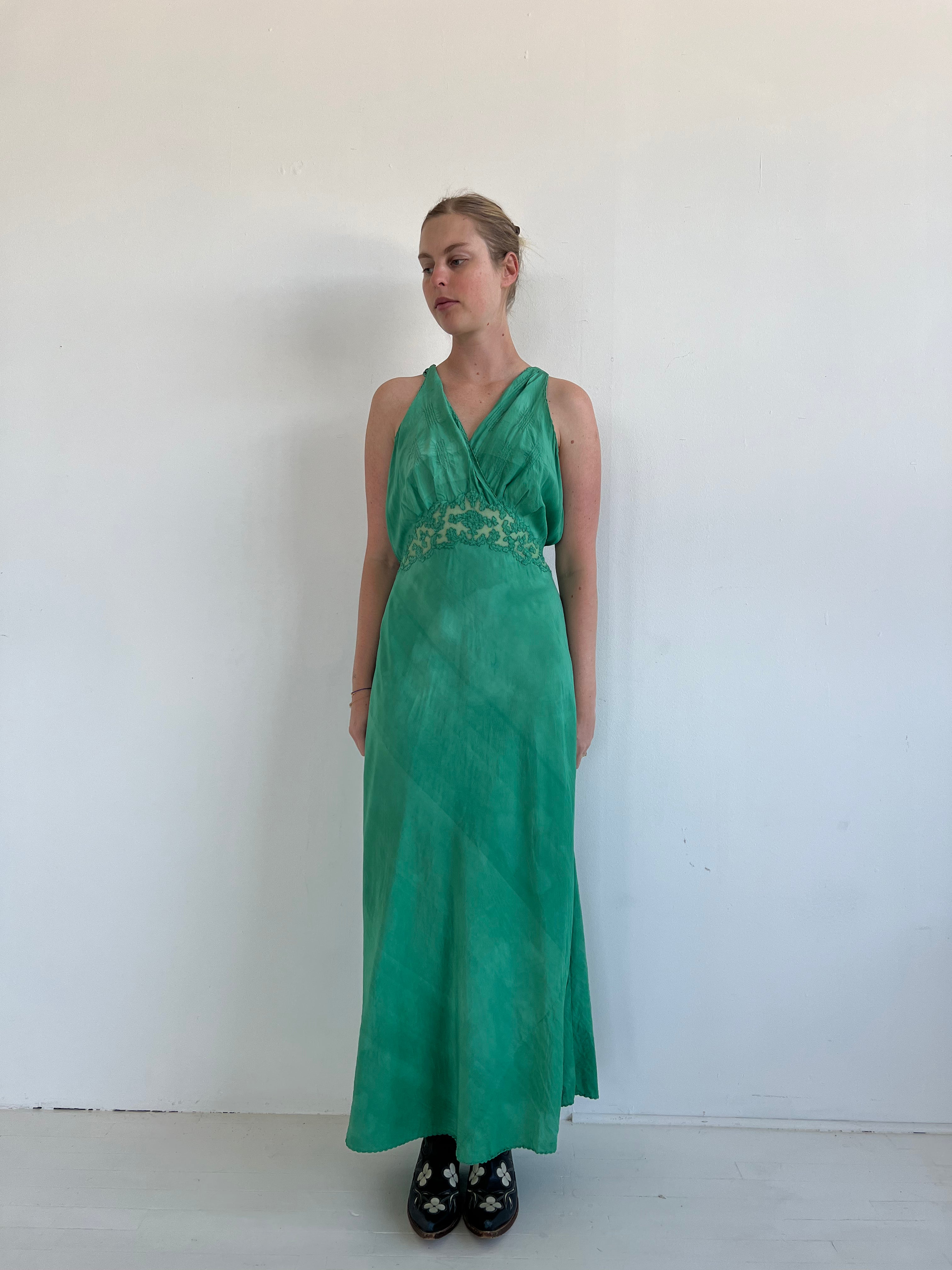 Hand Dyed Forest Green Silk Slip Eveliina Vintage Hand Dyed Forest Green Silk Slip Eveliina Vintage