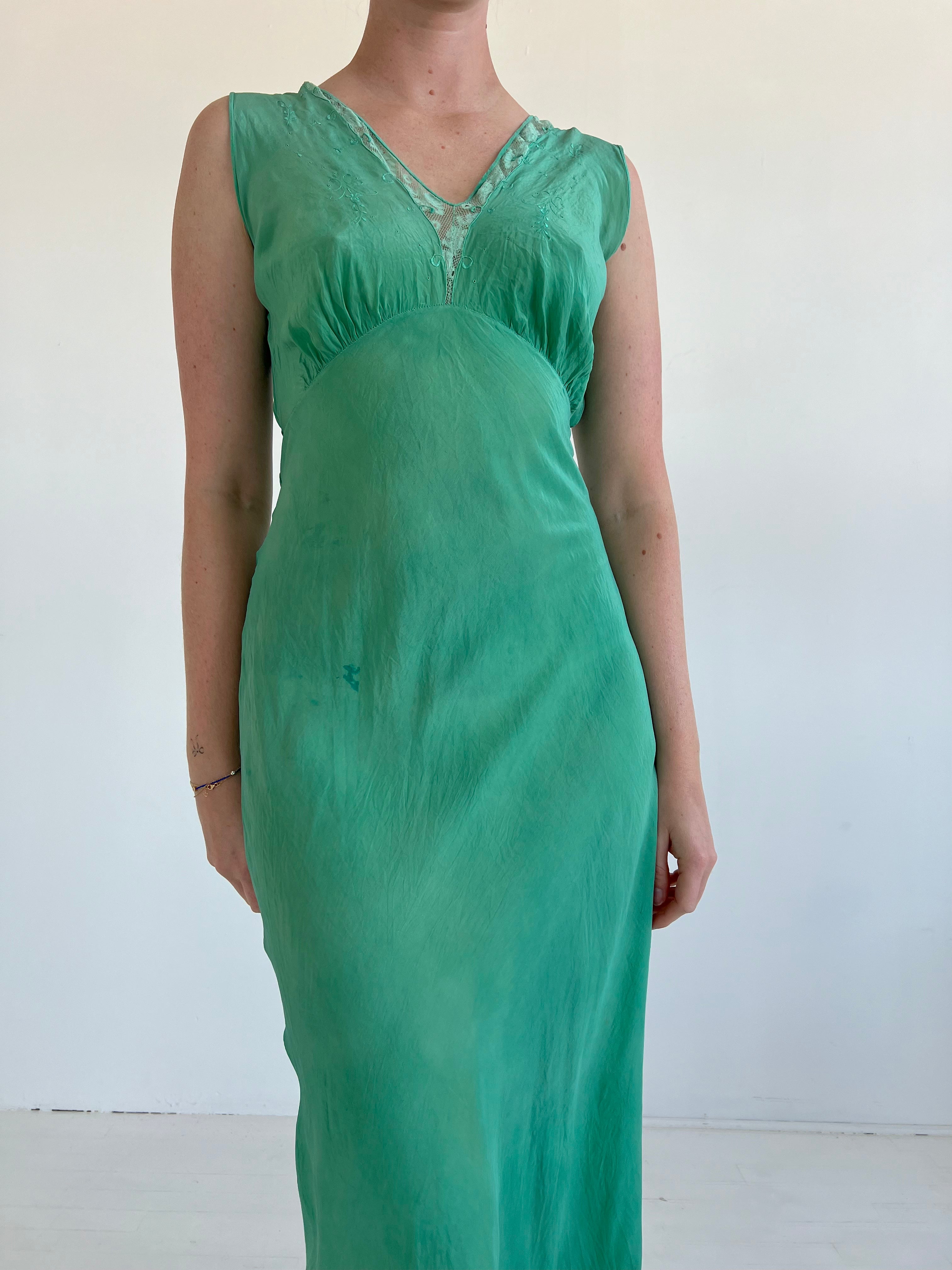 Hand Dyed Green Silk Slip Dress Eveliina Vintage Hand Dyed Green Silk Slip Dress Eveliina Vintage