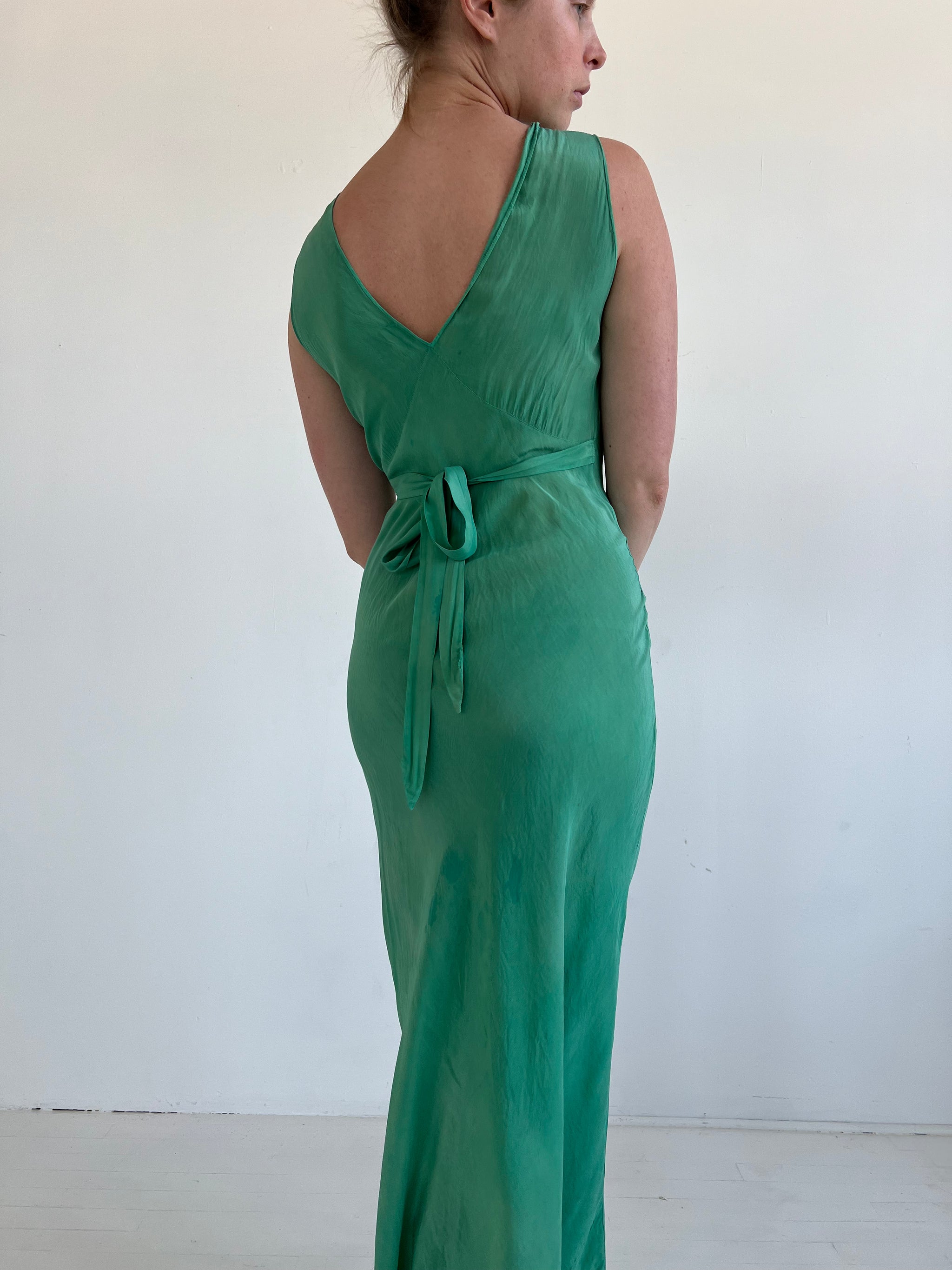 Hand Dyed Green Silk Slip Dress  Eveliina Vintage